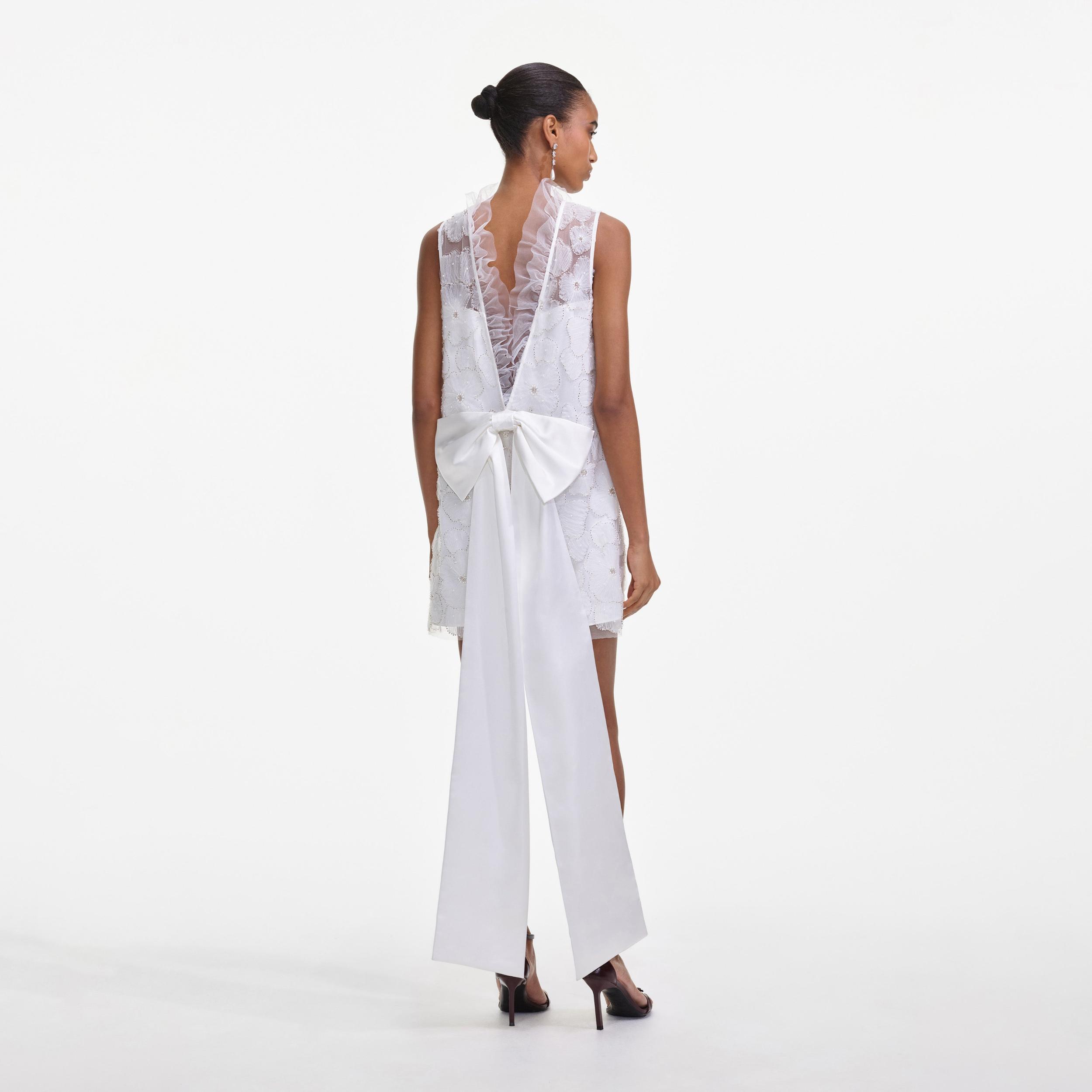 White Tulle Satin Bow Mini Dress Product Image