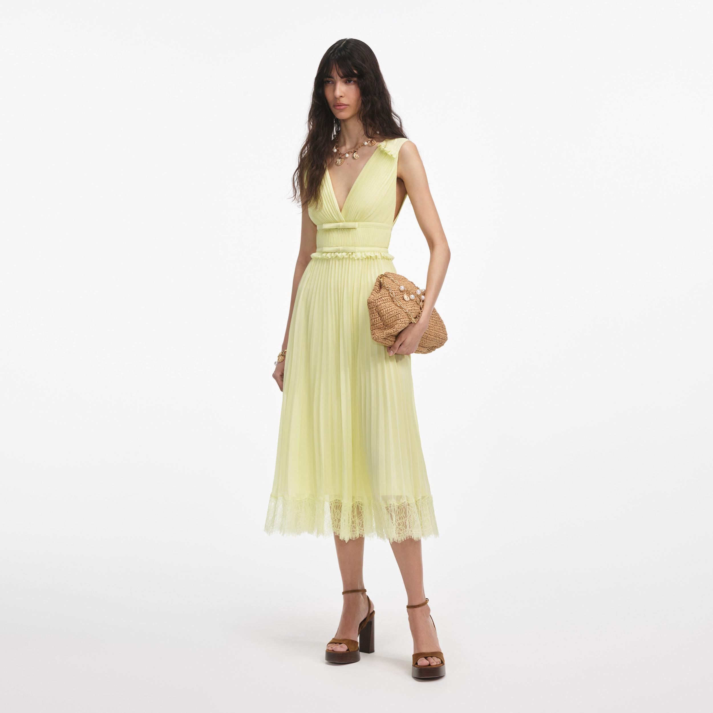 Yellow Chiffon Midi Dress Product Image