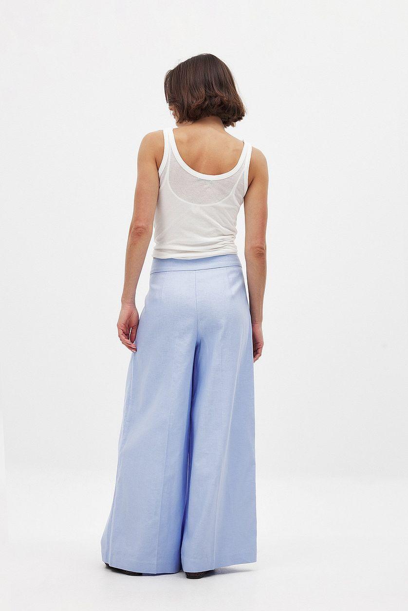 Linen Blend Wide Mid Waist Pants Product Image
