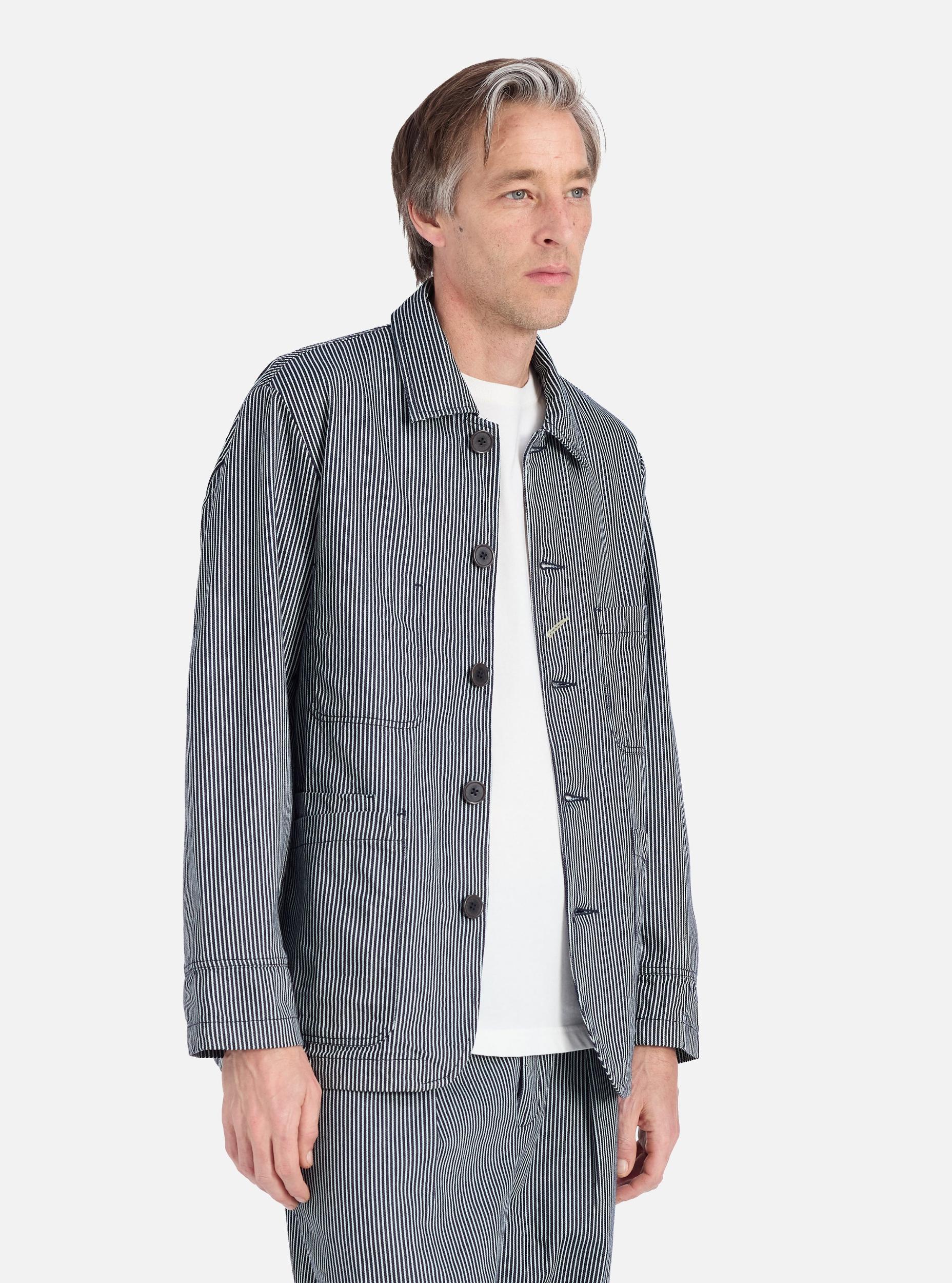 Universal Works Original Bakers Jacket in Indigo Hickory Stripe Denim Product Image
