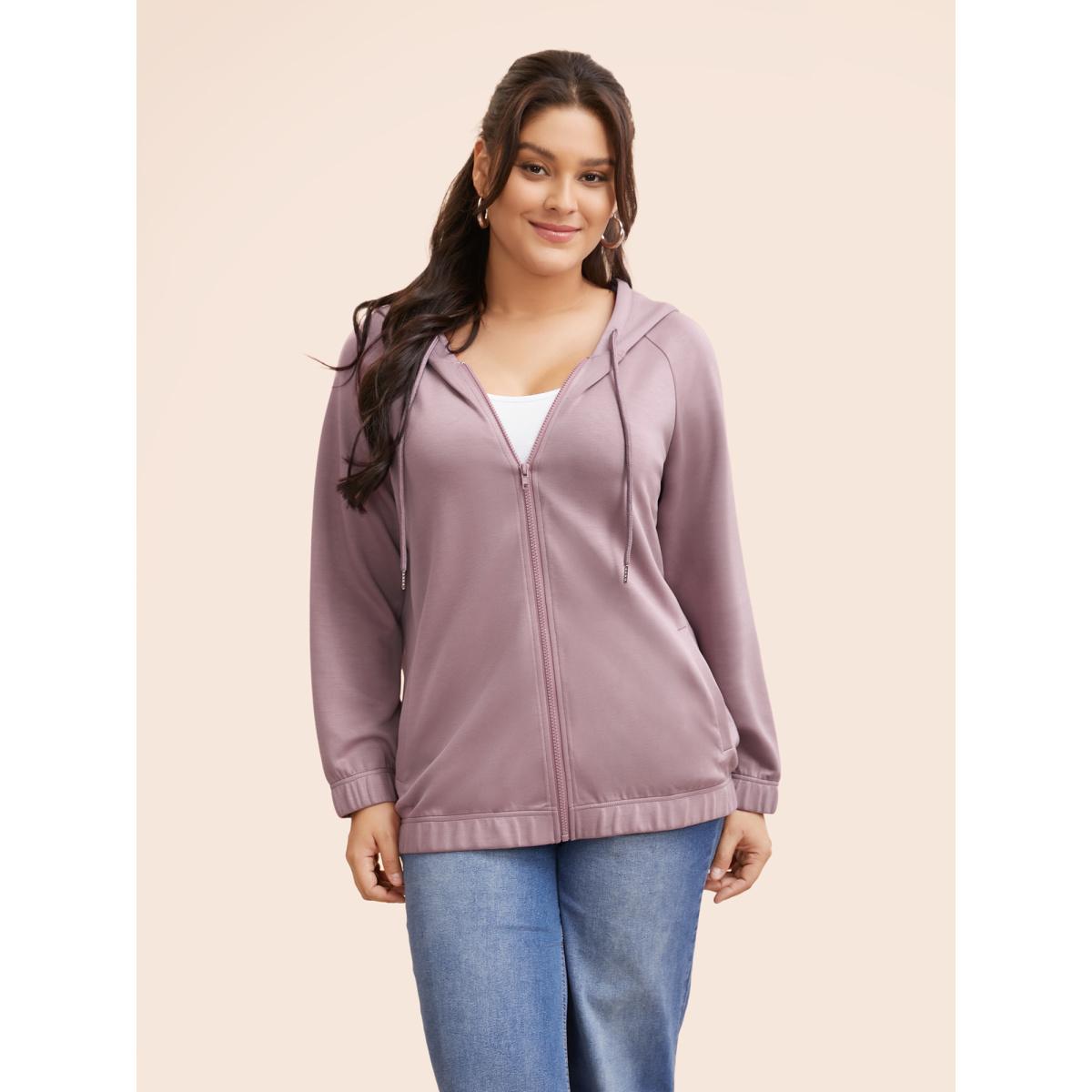 Plus Size Supersoft Essentials Solid Hooded Drawstring Sweatshirt Women DustyPink Casual Drawstring Hooded Everyday Sweatshirts BloomChic 26/4X Product Image