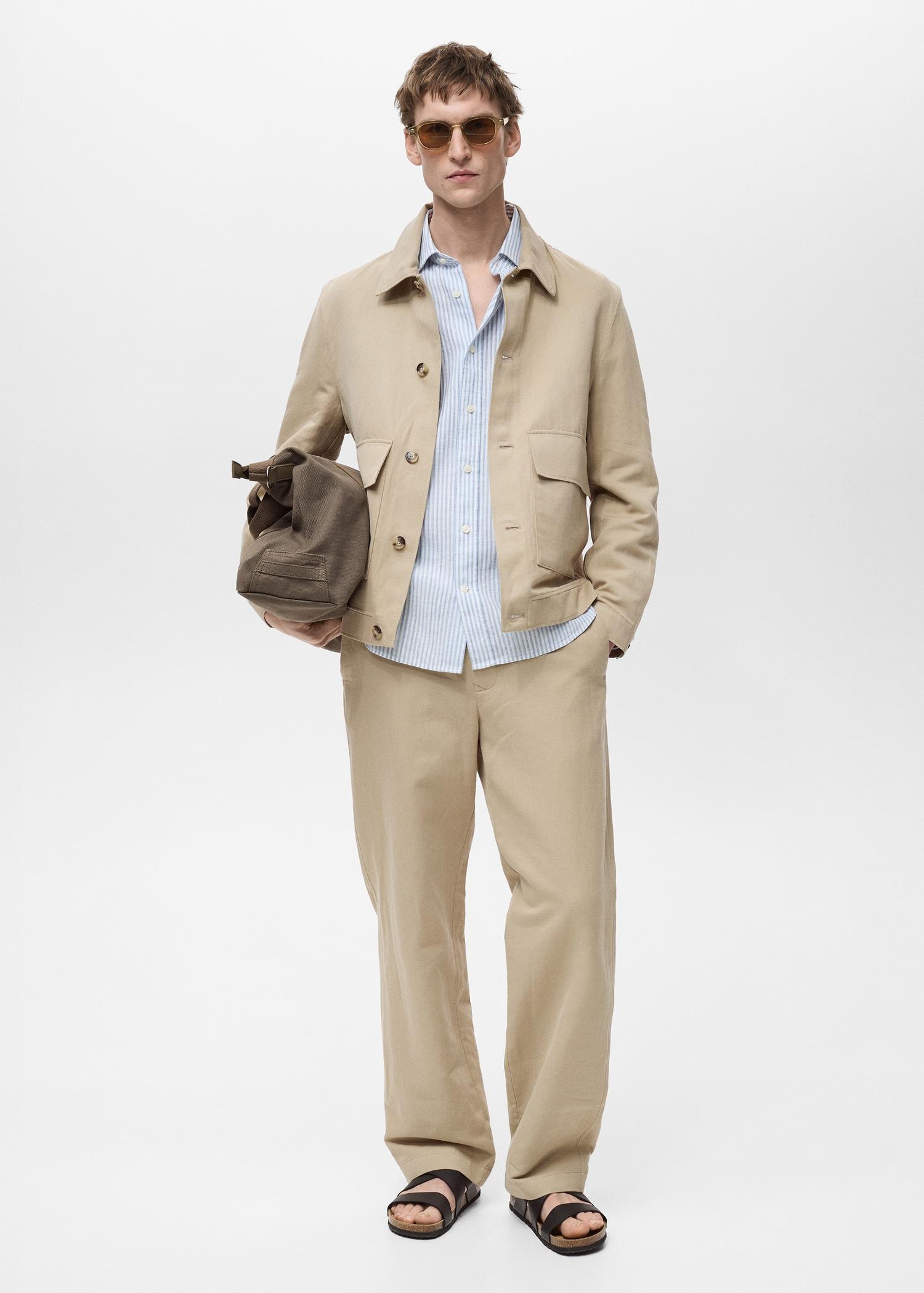 Linen-blend regular-fit pants - Men | MANGO USA Product Image