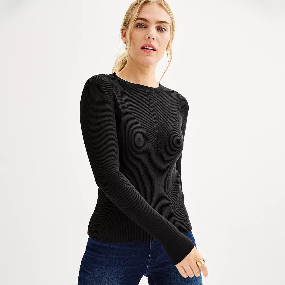 Petite Nine West Crewneck Rib Pullover, Women's,  Product Image