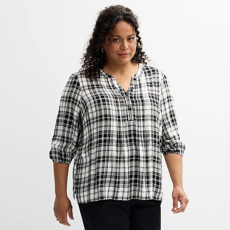 Plus Size Croft & Barrow® Plaid Pintuck Top, Women's, Size: 1XL, Festive Pink Plaid Product Image
