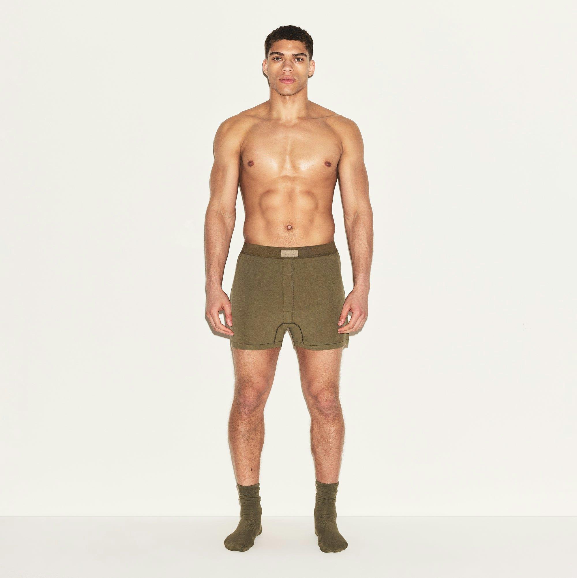 SKIMS COTTON MENS KNIT BOXER | ARMY Product Image