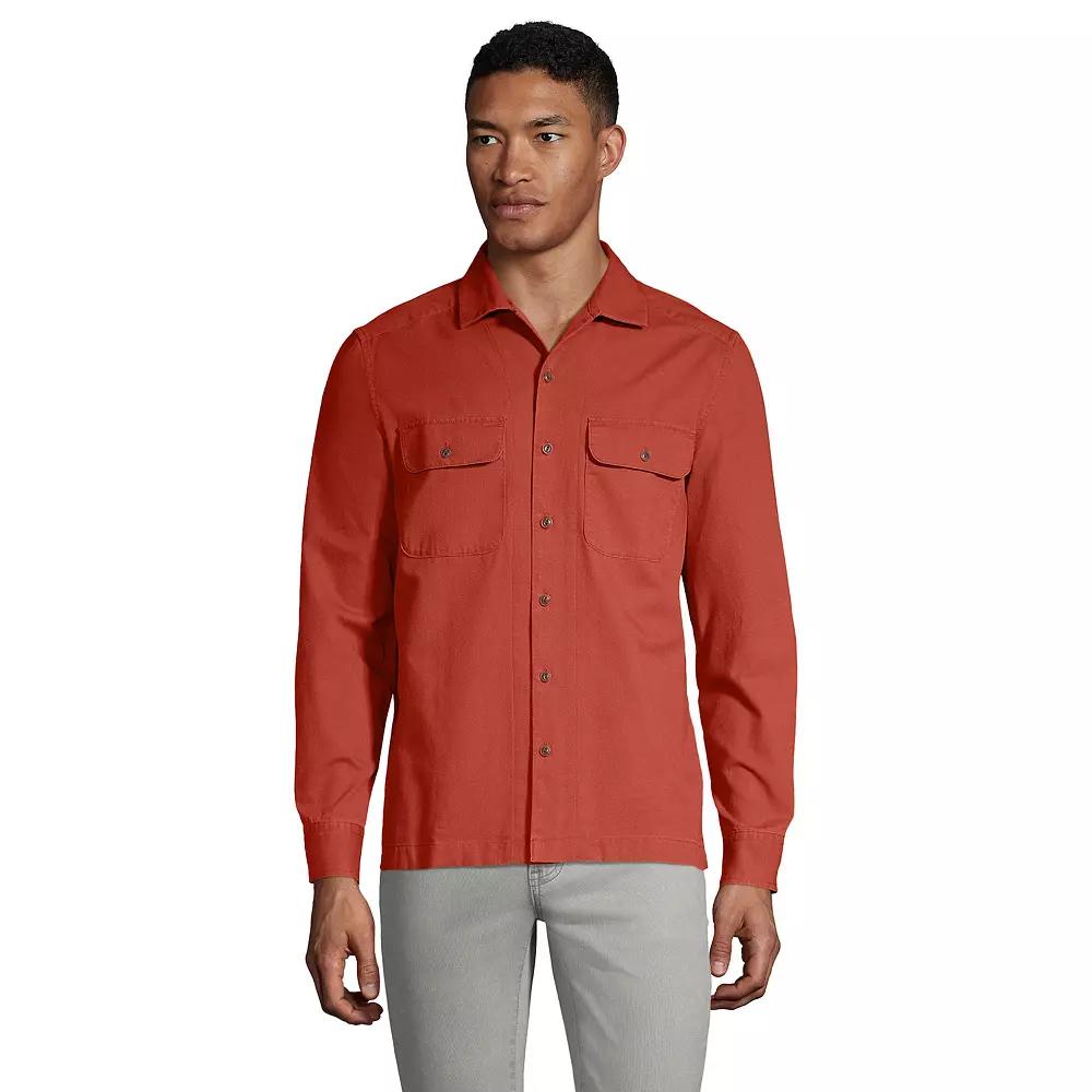 Men's Lands' End Traditional-Fit Textured Camp-Collar Button-Down Shirt, Size: Small, Sunwashed Red Product Image