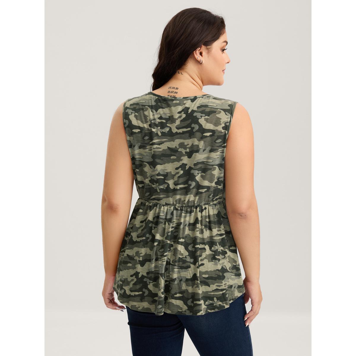 Plus Size Camouflage Print Cinched-Waist Tank Top Women Multicolor Leisure Gathered V-neck Casual Tank Tops Camis BloomChic 10/M Product Image
