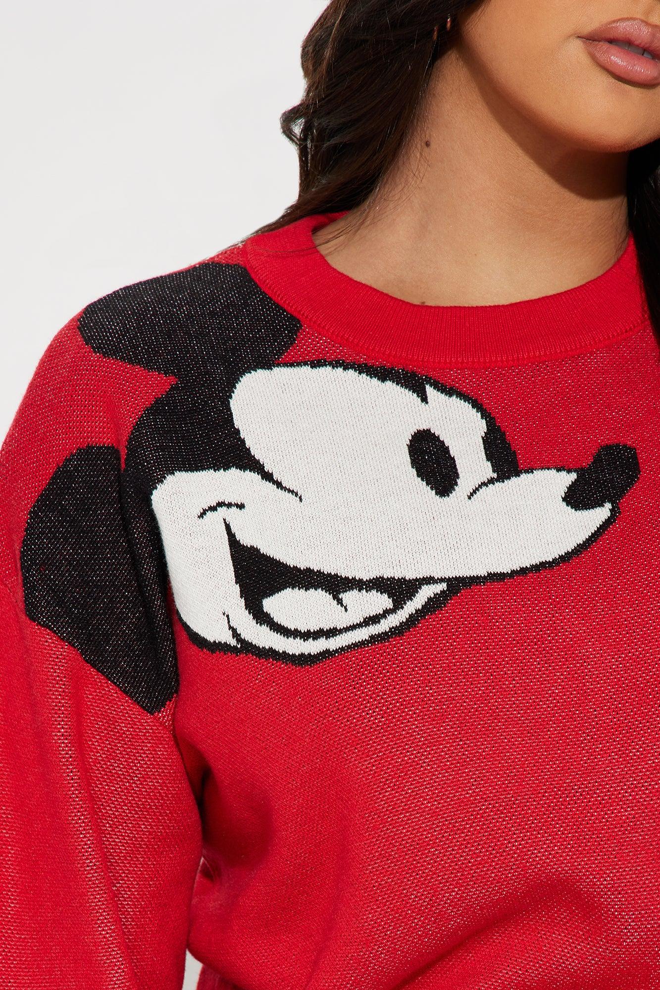 Vintage Mickey Mouse Cropped Sweater - Red/combo Product Image