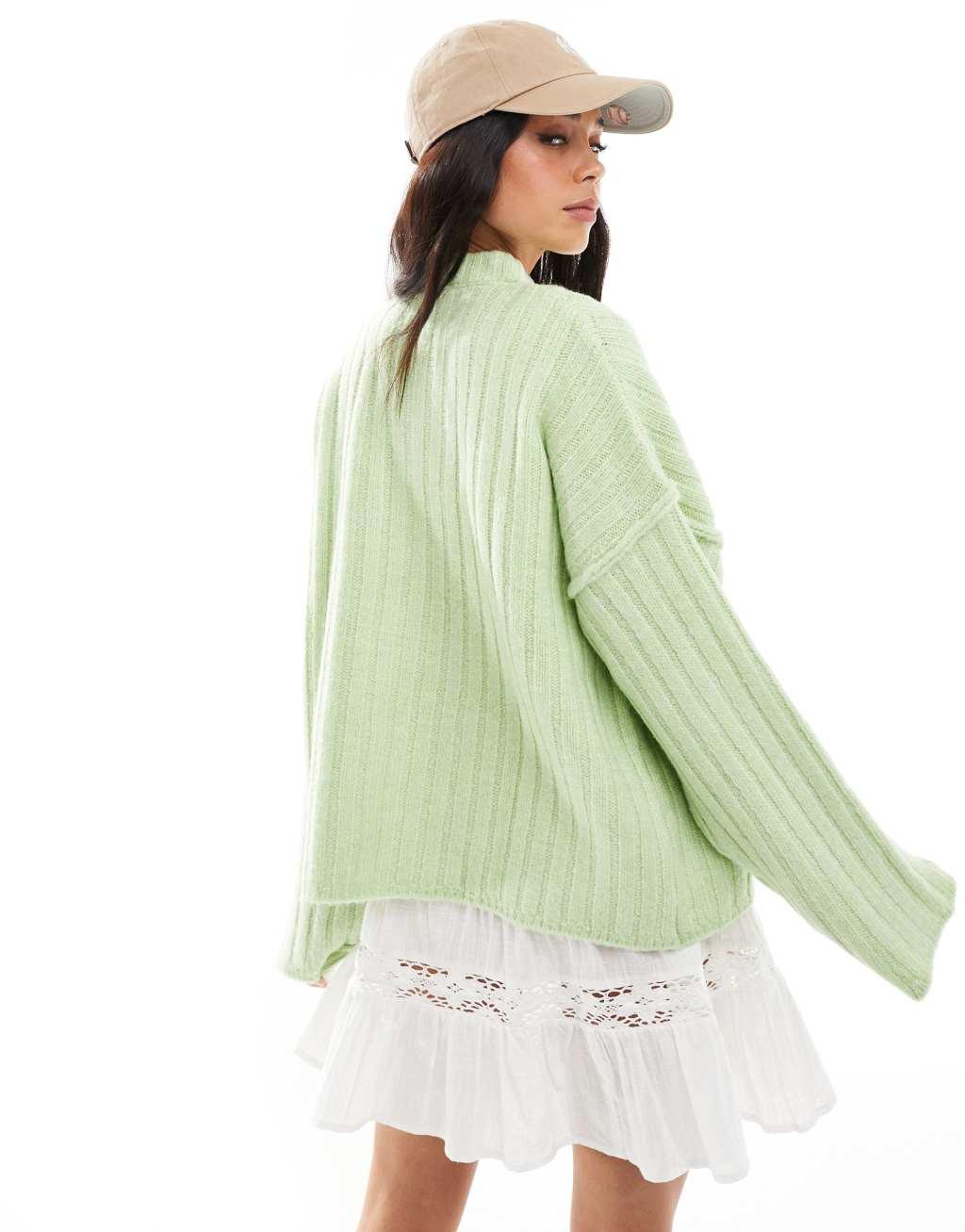 Miss Selfridge oversized rib cardigan in matcha Product Image