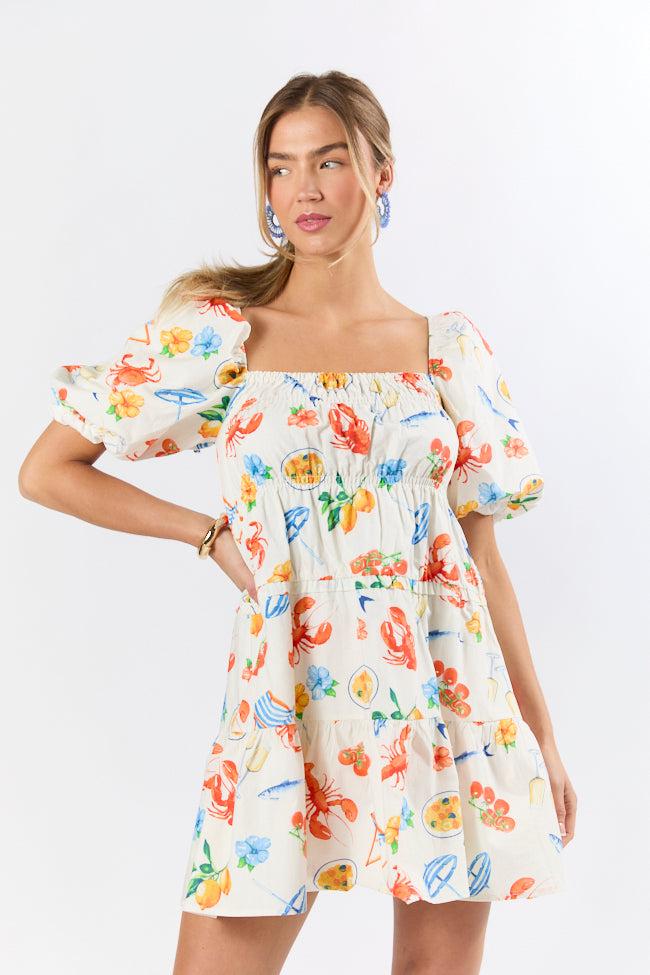 Everything I Love White Multi Icon Print Mini Dress FINAL SALE Product Image