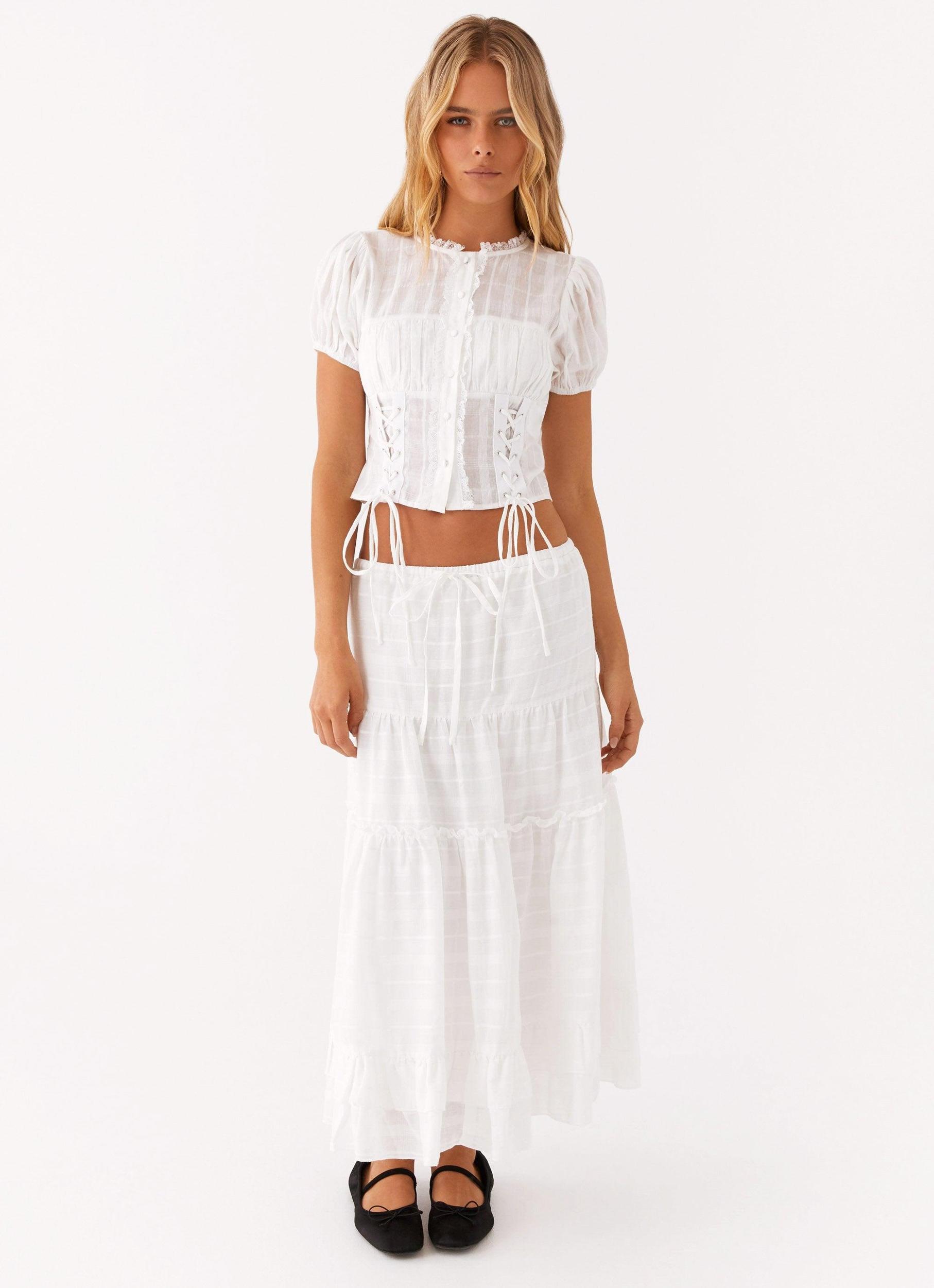 Beatrix Frill Midi Skirt - White Product Image