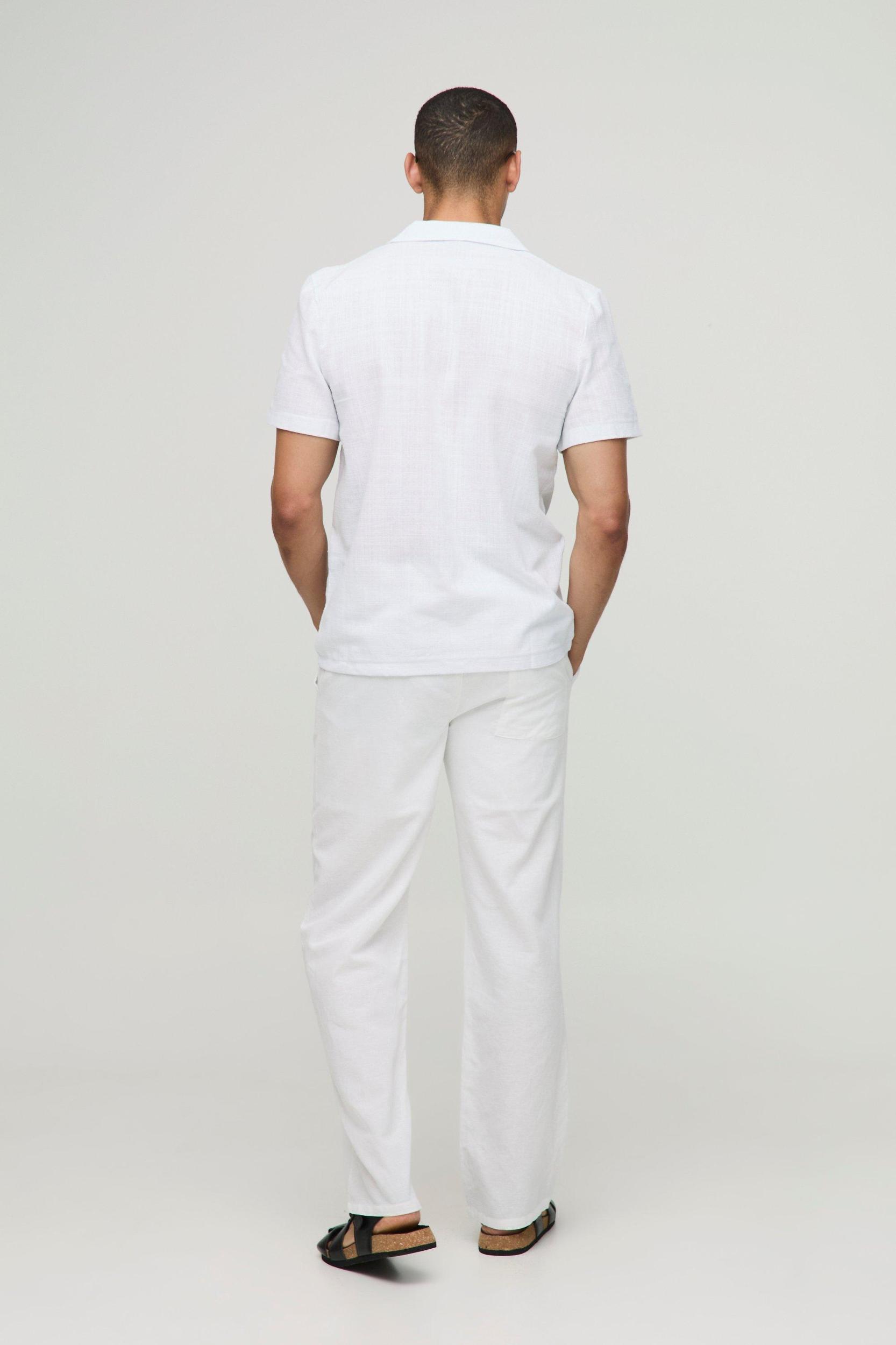 Regular Fit Linen Look Revere Short Sleeve Shirt | boohooMAN USA Product Image