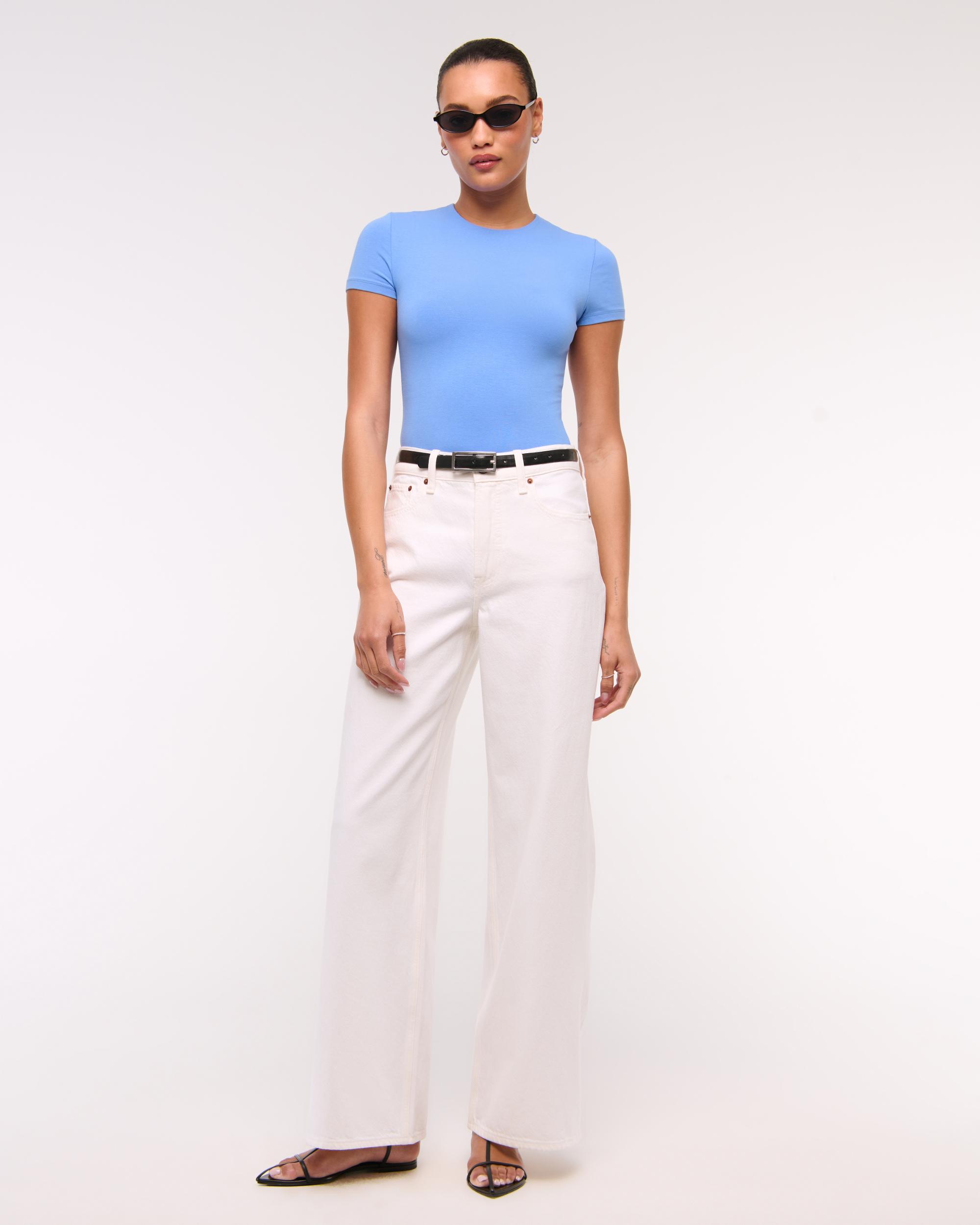 Short-Sleeve Cotton-Blend Seamless Fabric Crew Bodysuit Product Image