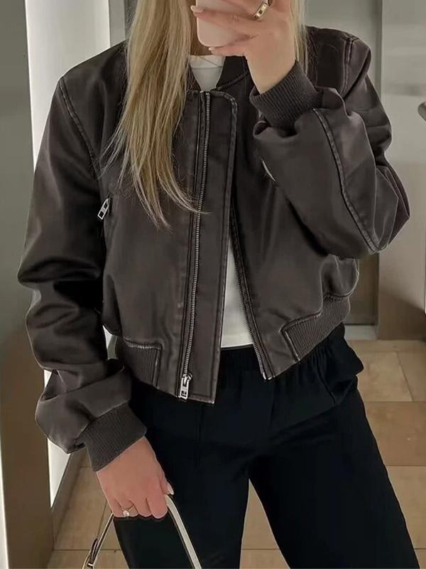 Vintage Leather Bomber Jacket Product Image