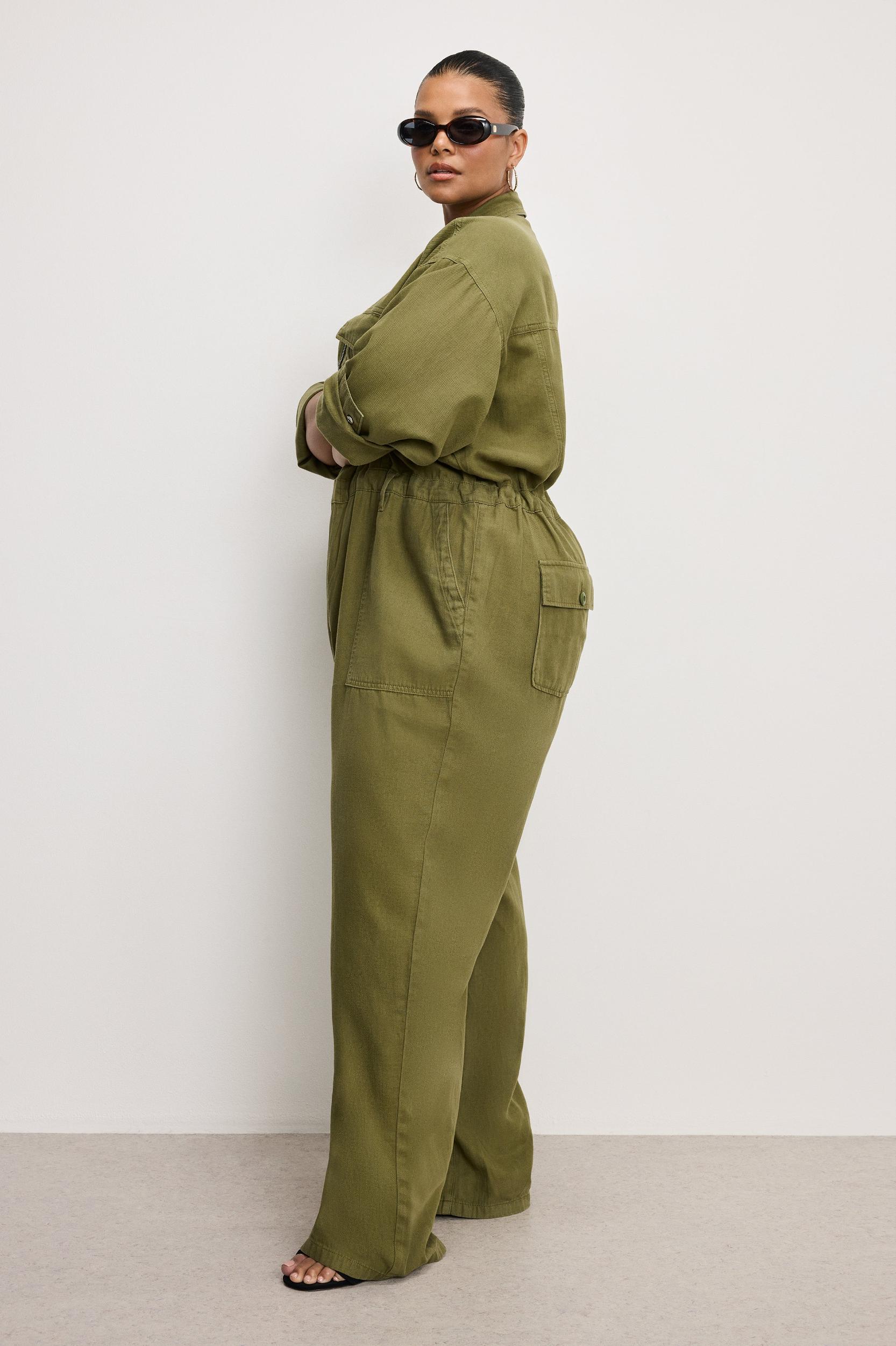 LITE LINEN OVERSIZED JUMPSUIT | MARTINI OLIVE002 Product Image