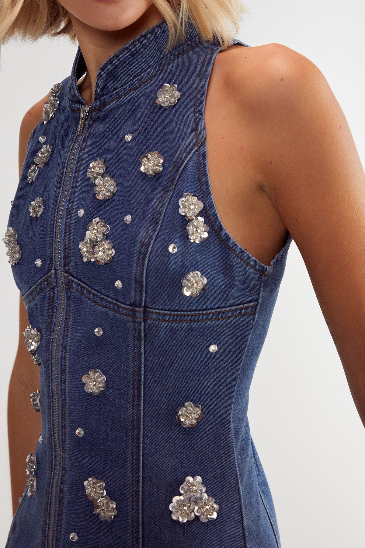 Embellished Flower Applique Mini Dress Product Image
