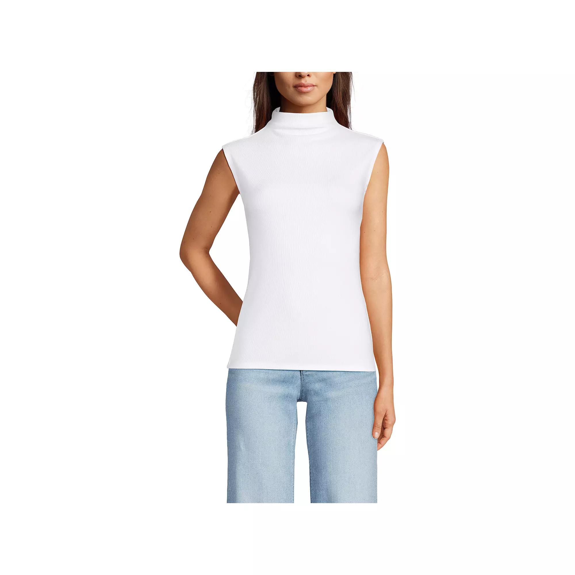 Womens Lands' End Sleeve Drapey Ribbed Fitted Funnel Neck Tank Top, Women's,  Product Image