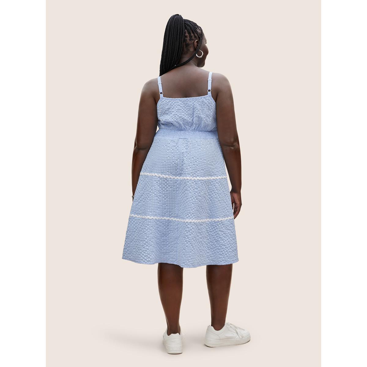 Plus Size Textured Patchwork Shirred Pocket Cami Dress LightBlue Women Casual Texture Non Sleeveless Curvy BloomChic 22-24/3X Product Image