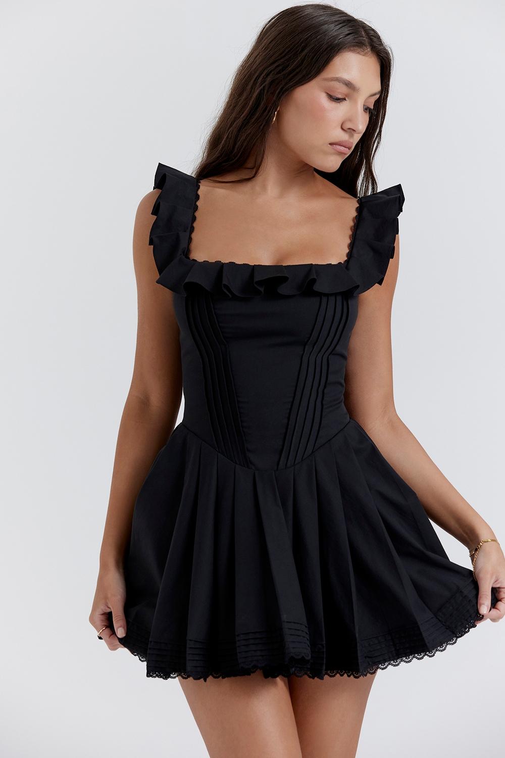 Jemima  black pin tuck pleated dress Product Image