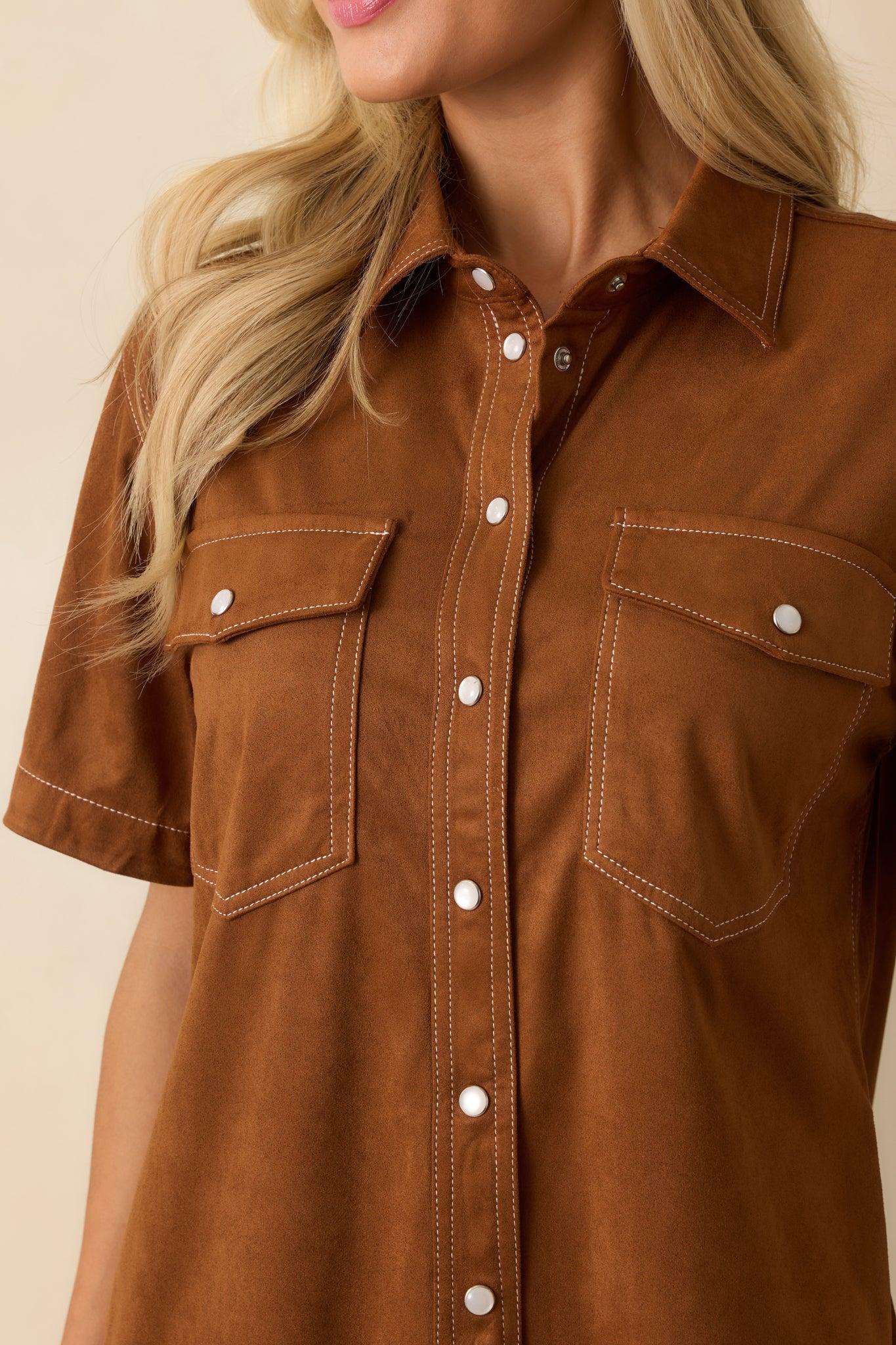 Many Possibilities Cinnamon Brown Button Up Mini Dress L / Brown Product Image