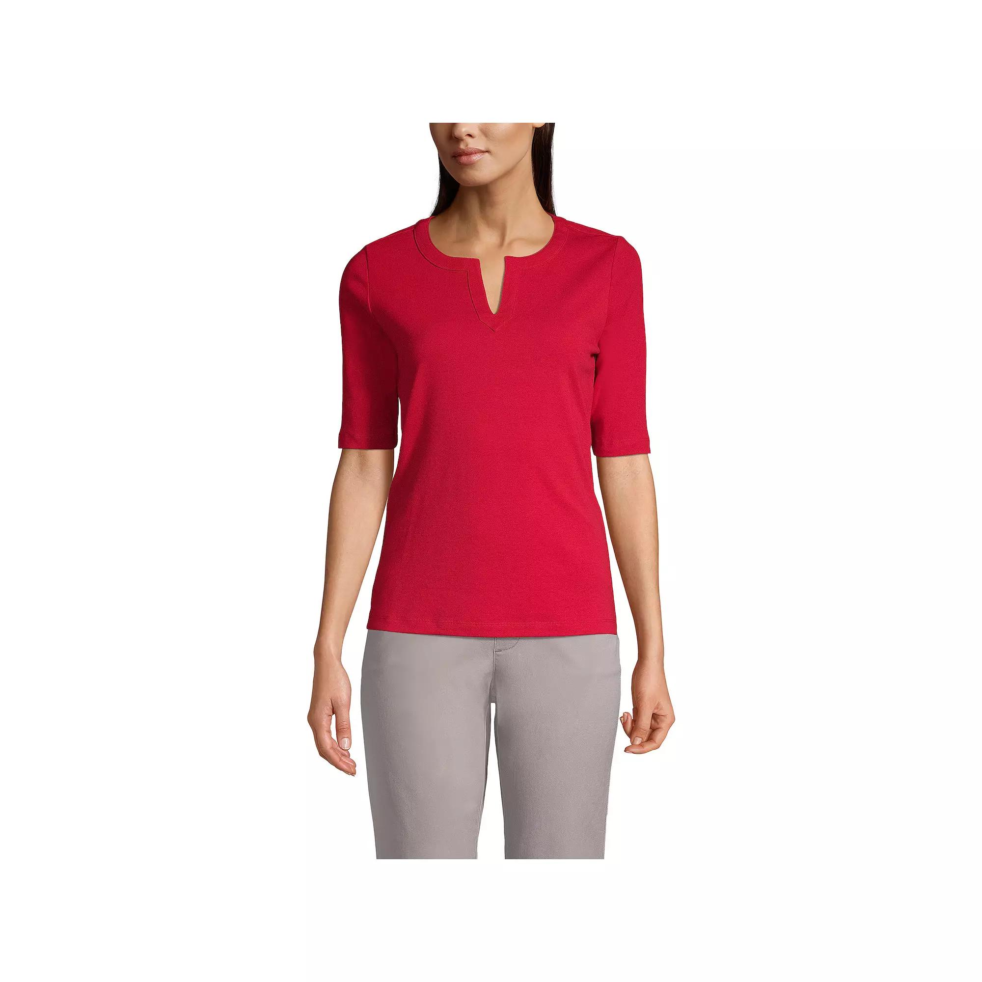 Women's Lands' End Modern Half Sleeve Splitneck Top,  Product Image