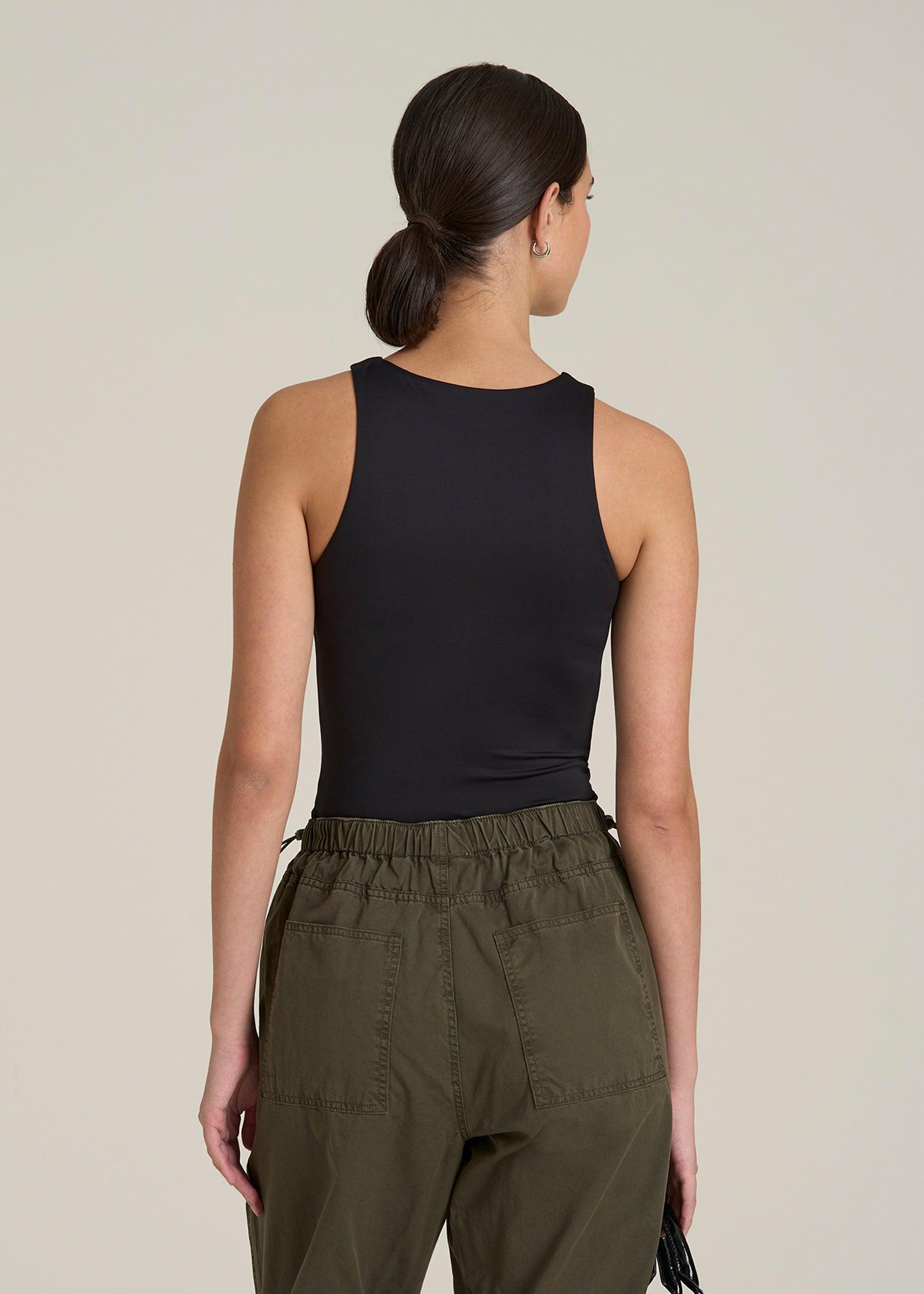 High Crewneck Sleeveless Bodysuit for Tall Women in Black Female Product Image