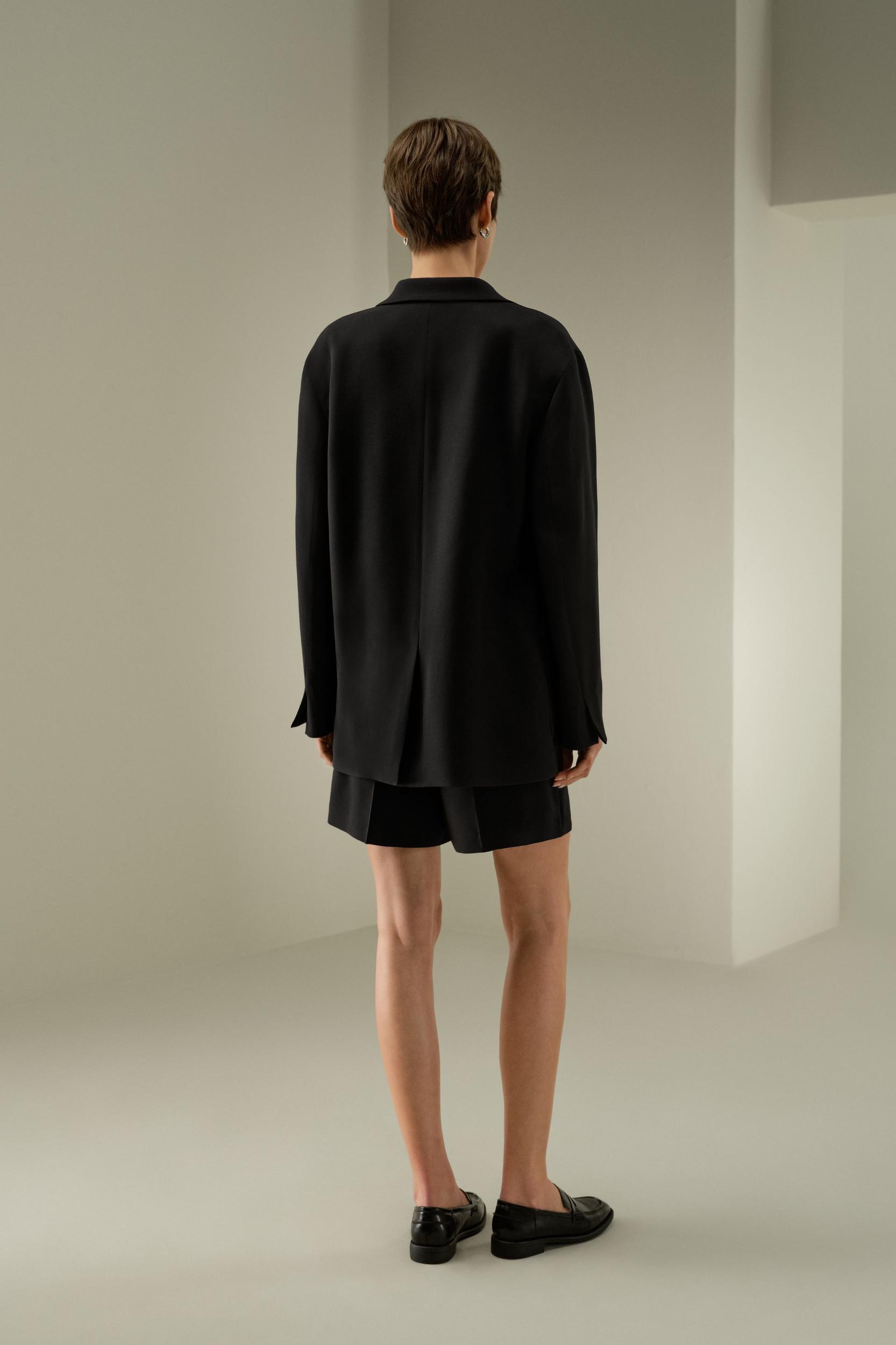 LILYSILK Wool Jacket - Female - Black Wool & Silk - Graceful Single Button Design Overcoat XS Product Image