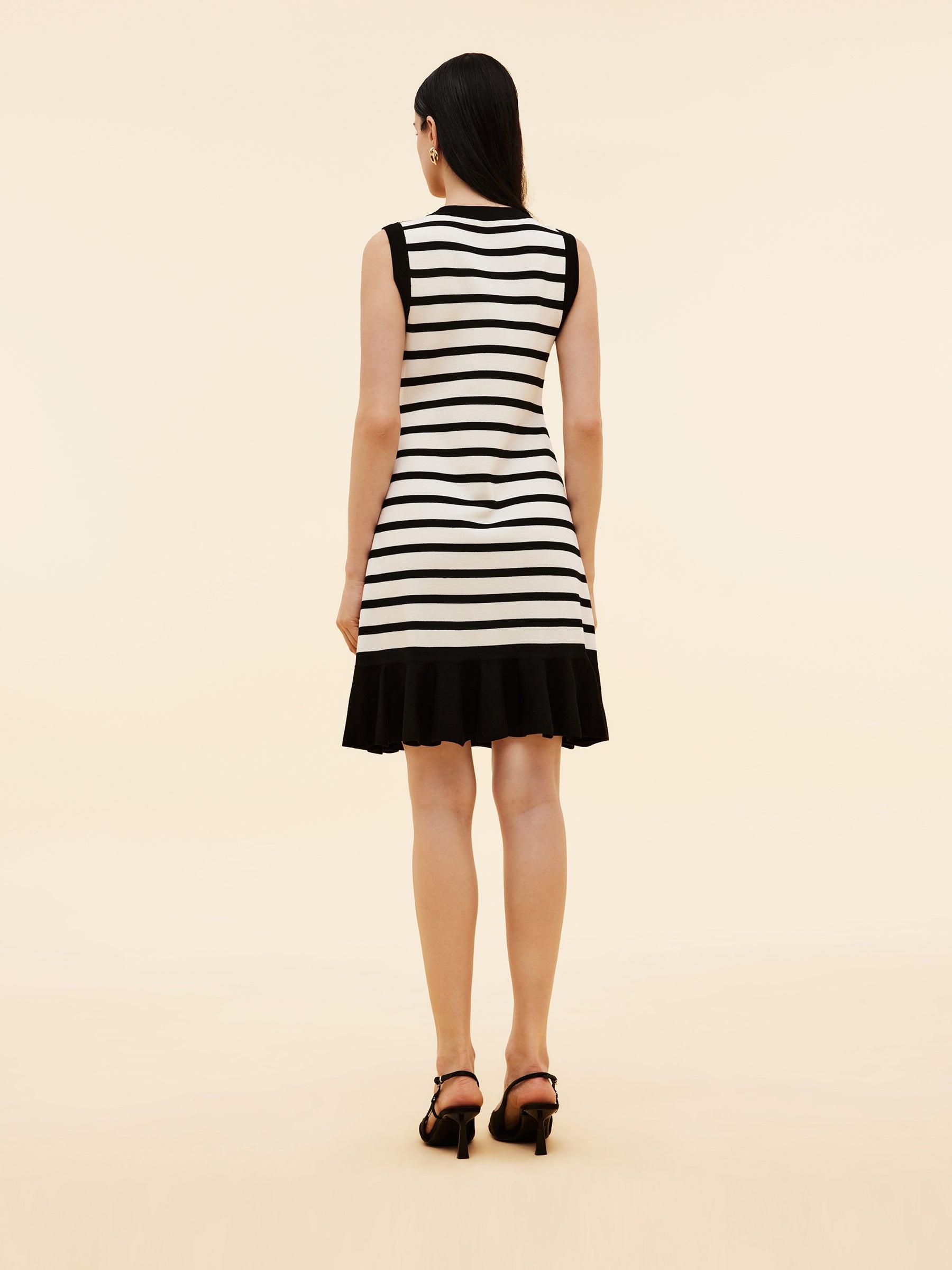 Tencel Blend Stripe Contrast Trim Women Knit Mini Tank Dress Product Image