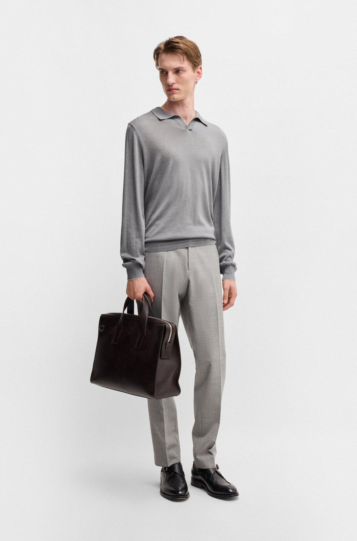 Johnny-collar regular-fit sweater in silk and cotton Product Image