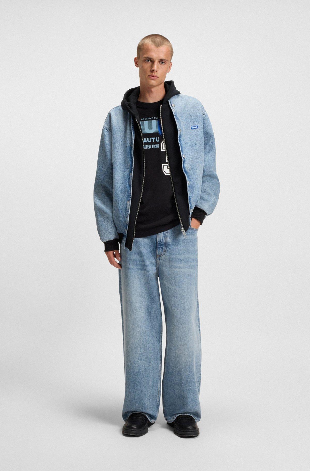 HUGO - Oversize-fit jeans in blue denim with jersey waistband - Turquoise Product Image
