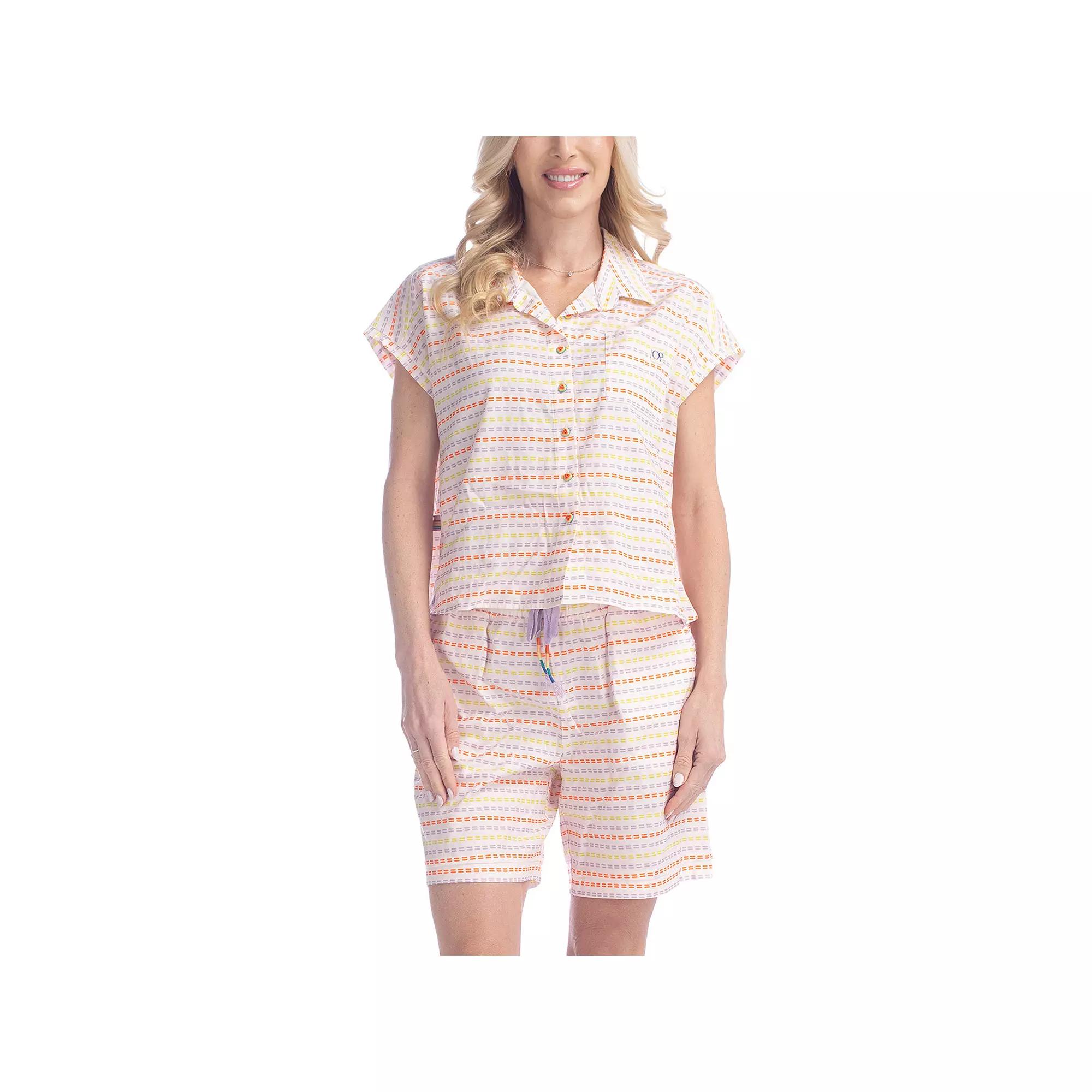 Women's Ocean Pacific® Field of Dreams Pajama Top & Pajama Shorts Set, Size: Small, Pink Stripe Product Image