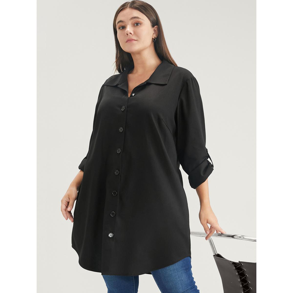 Plus Size Solid Pocket Button Up Cuffed Sleeve Coat Women Black Casual Button Ladies Dailywear Winter Coats BloomChic 10/M Product Image
