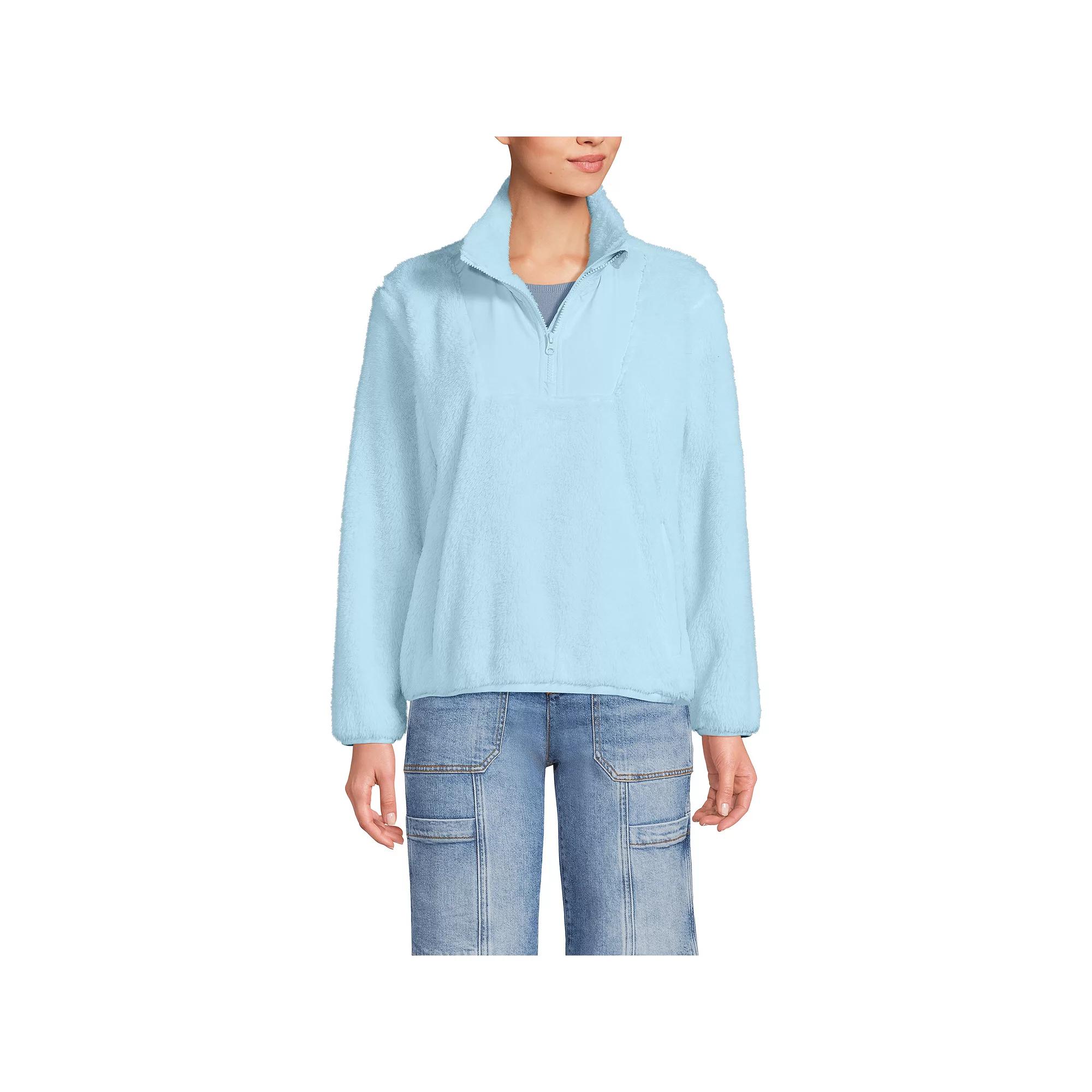 Women's Lands' End Quarter-Zip Cozy Sherpa Fleece Pullover, Size: XS, Subtle Blue Product Image
