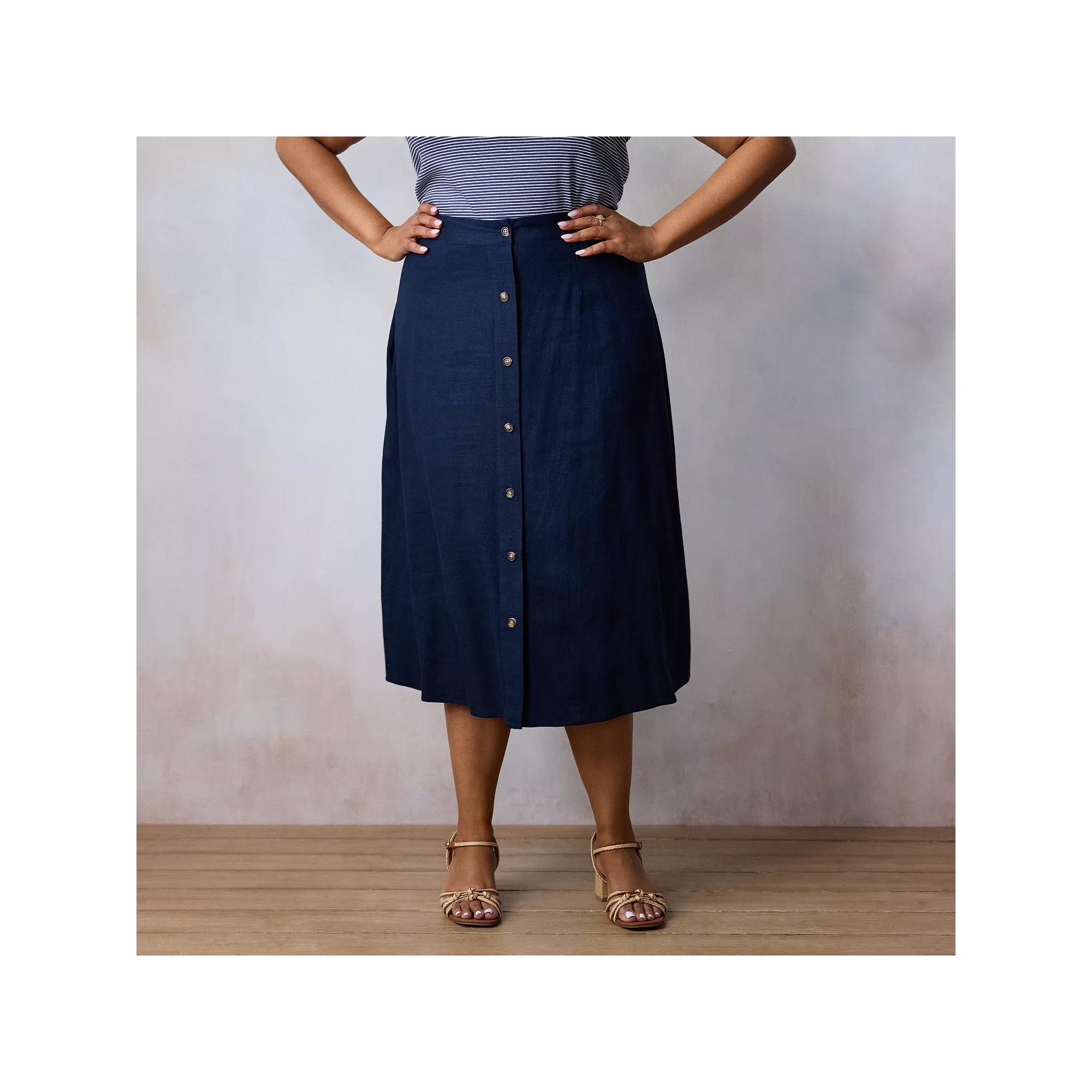 Plus Size LC Lauren Conrad Button-Front Midi Skirt, Women's, Size: 0X, Black Product Image