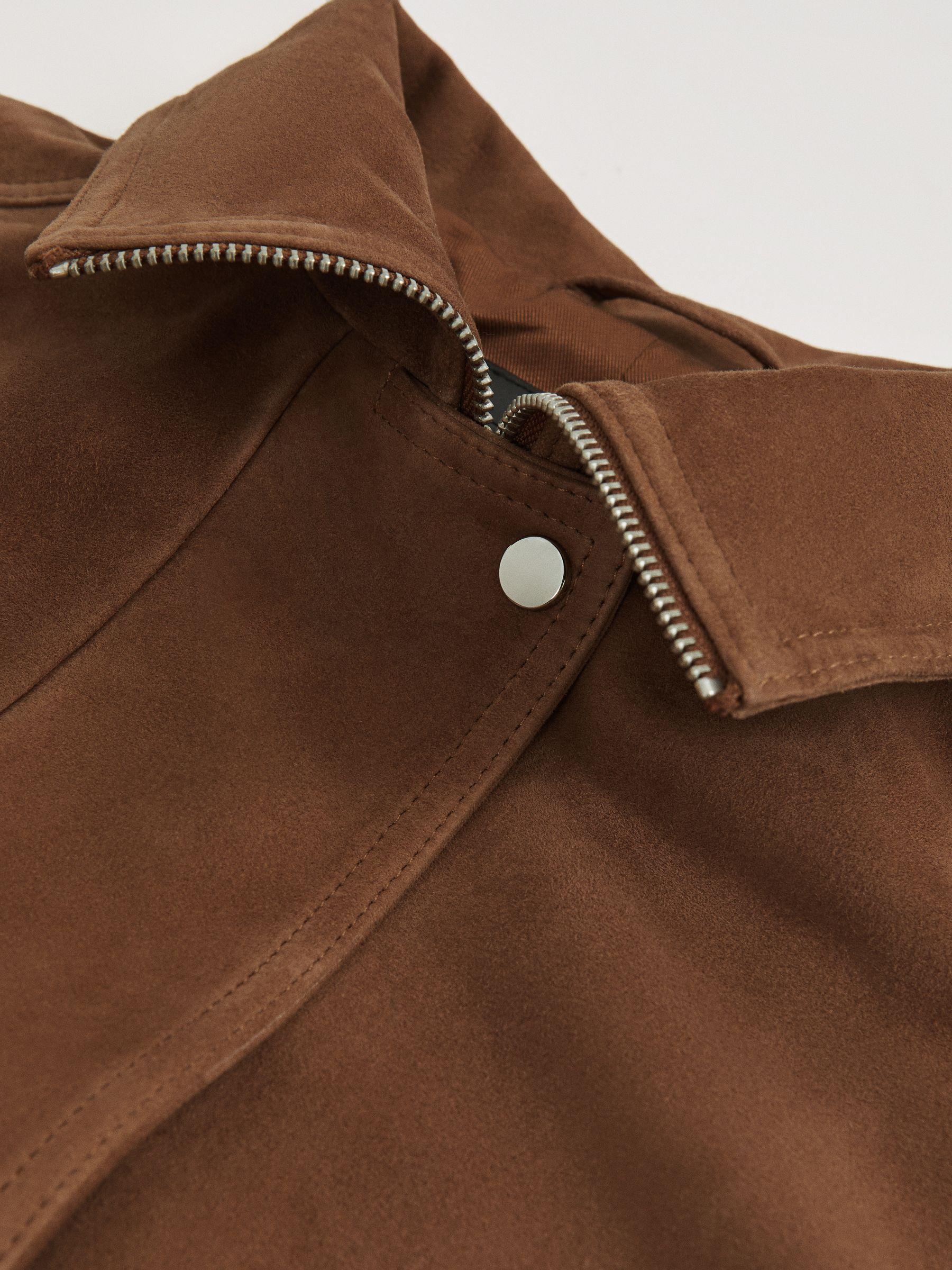 Suede Funnel-Neck Bomber Jacket in Tan Product Image
