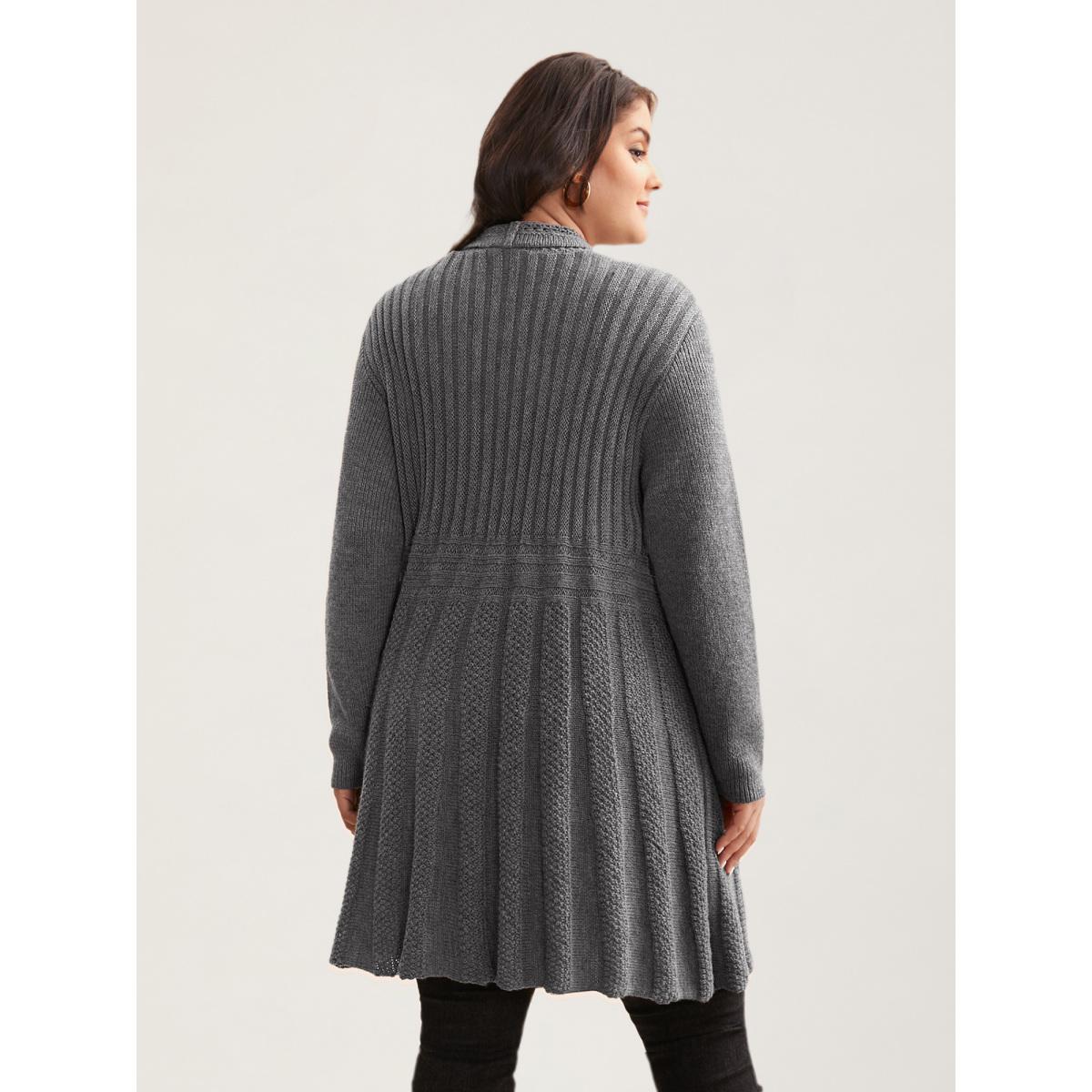 Plus Size Plain Textured Kimono Collar Cardigan Mediumgray Women Timeless Loose Long Sleeve Elegant Cardigans BloomChic 18-20/2X Product Image