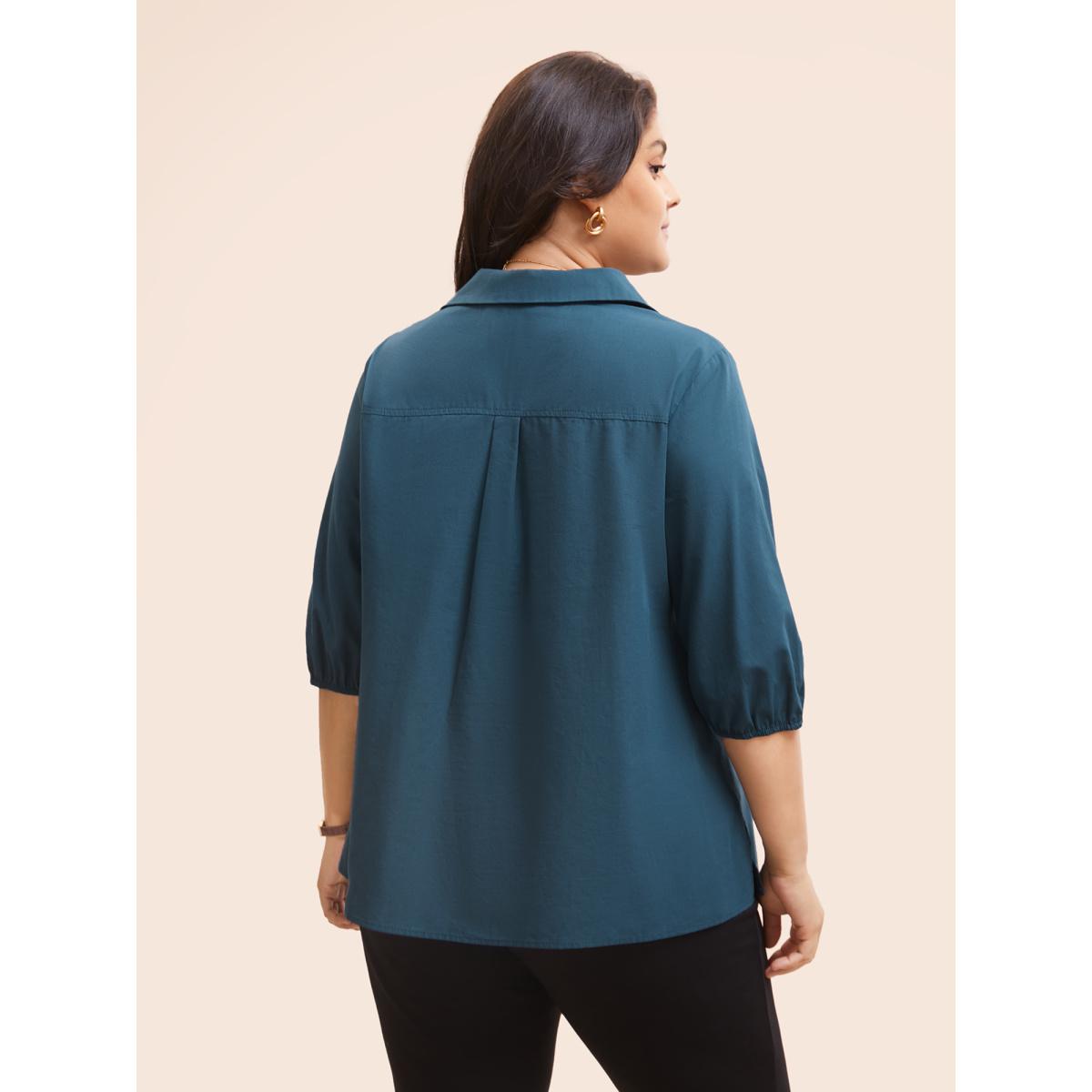 Plus Size Aegean Cotton Shirt Collar Lantern Sleeve Blouse Women Work From Home Elbow-length sleeve Shirt collar Work Blouses BloomChic 26/4X Product Image