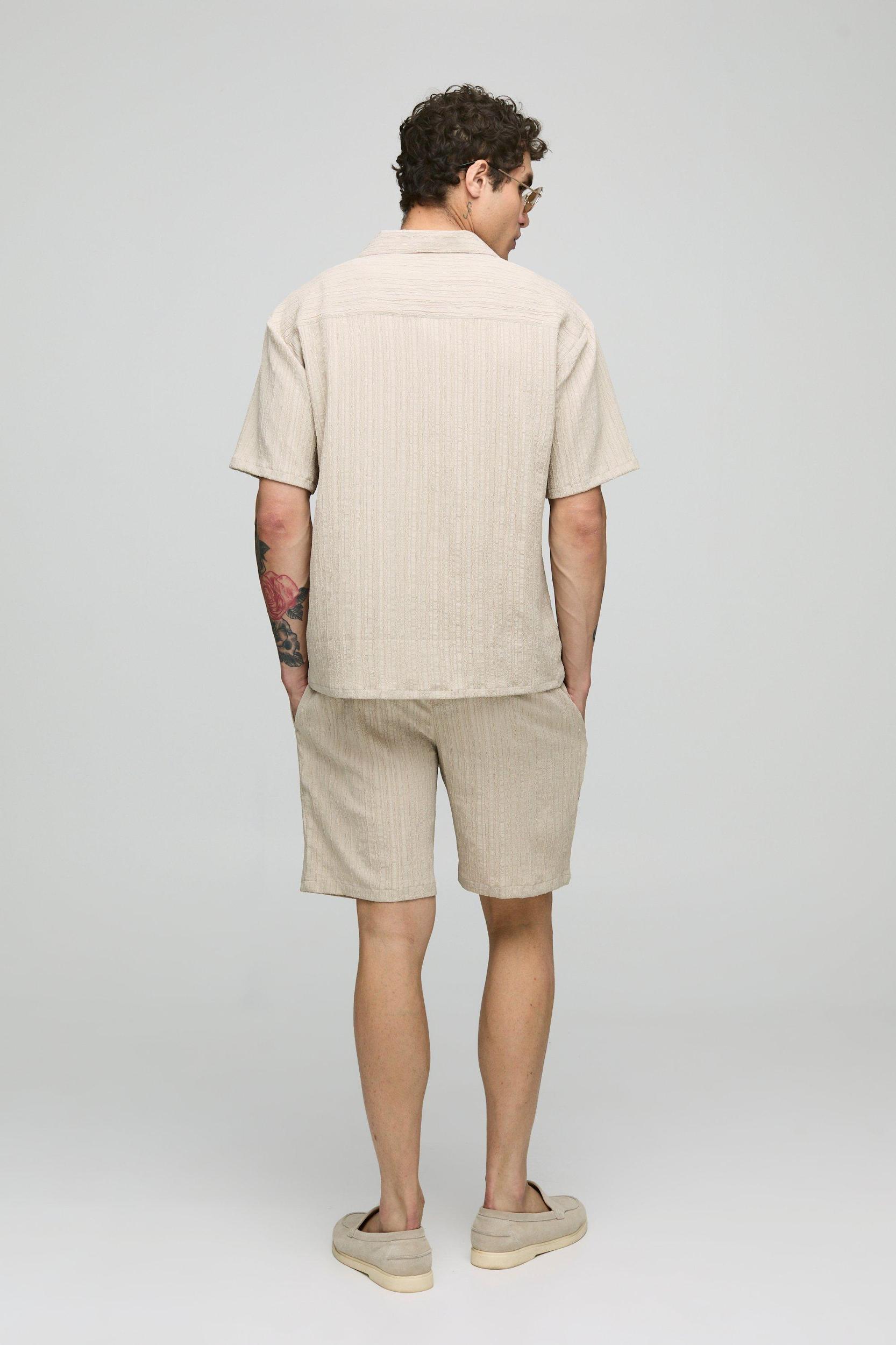 Oversized Textured Short Sleeve Shirt & Short Set | boohooMAN USA Product Image