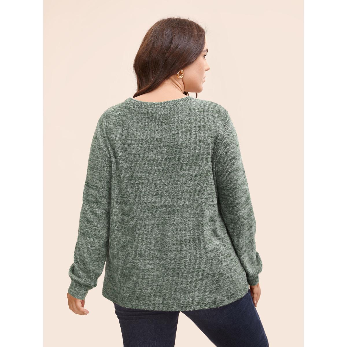 Plus Size Solid Heather Round Neck Stitch Sweatshirt Women DarkGreen Leisure Topstitching Round Neck Casual Sweatshirts BloomChic 30/6X Product Image