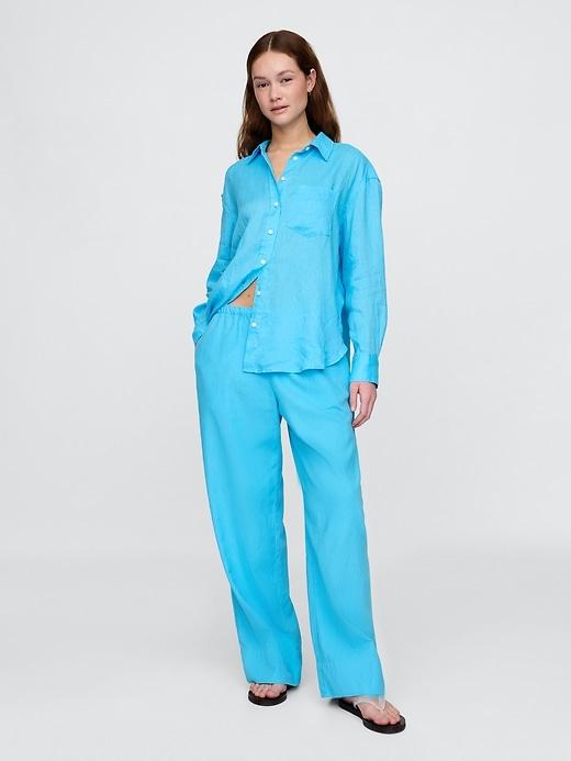 Linen-Blend Easy Wide-Hem Pants Product Image