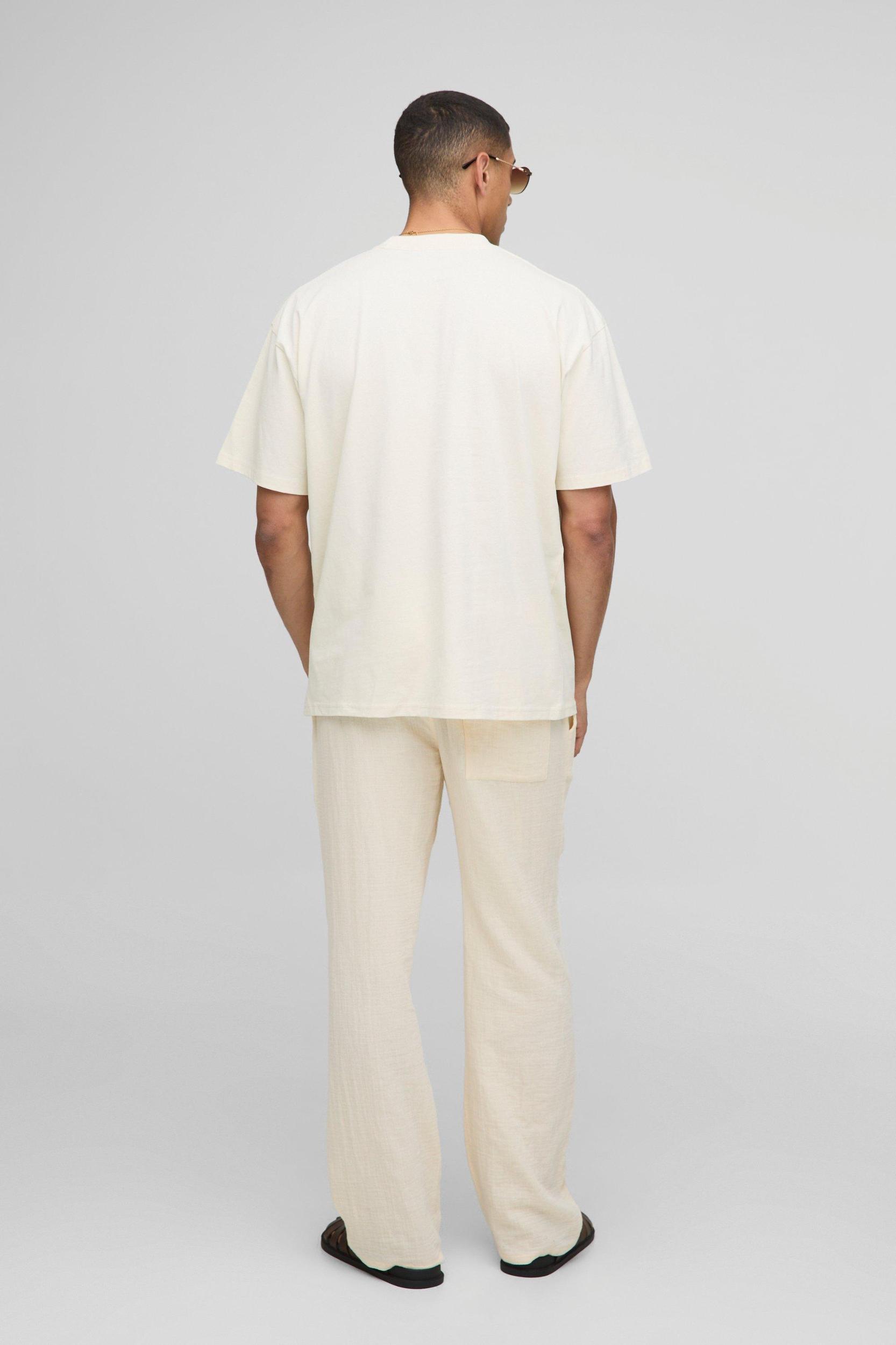 Ecru Oversized Extended Neck Mykonos Paradise Island Graphic T Shirt | boohooMAN USA Product Image