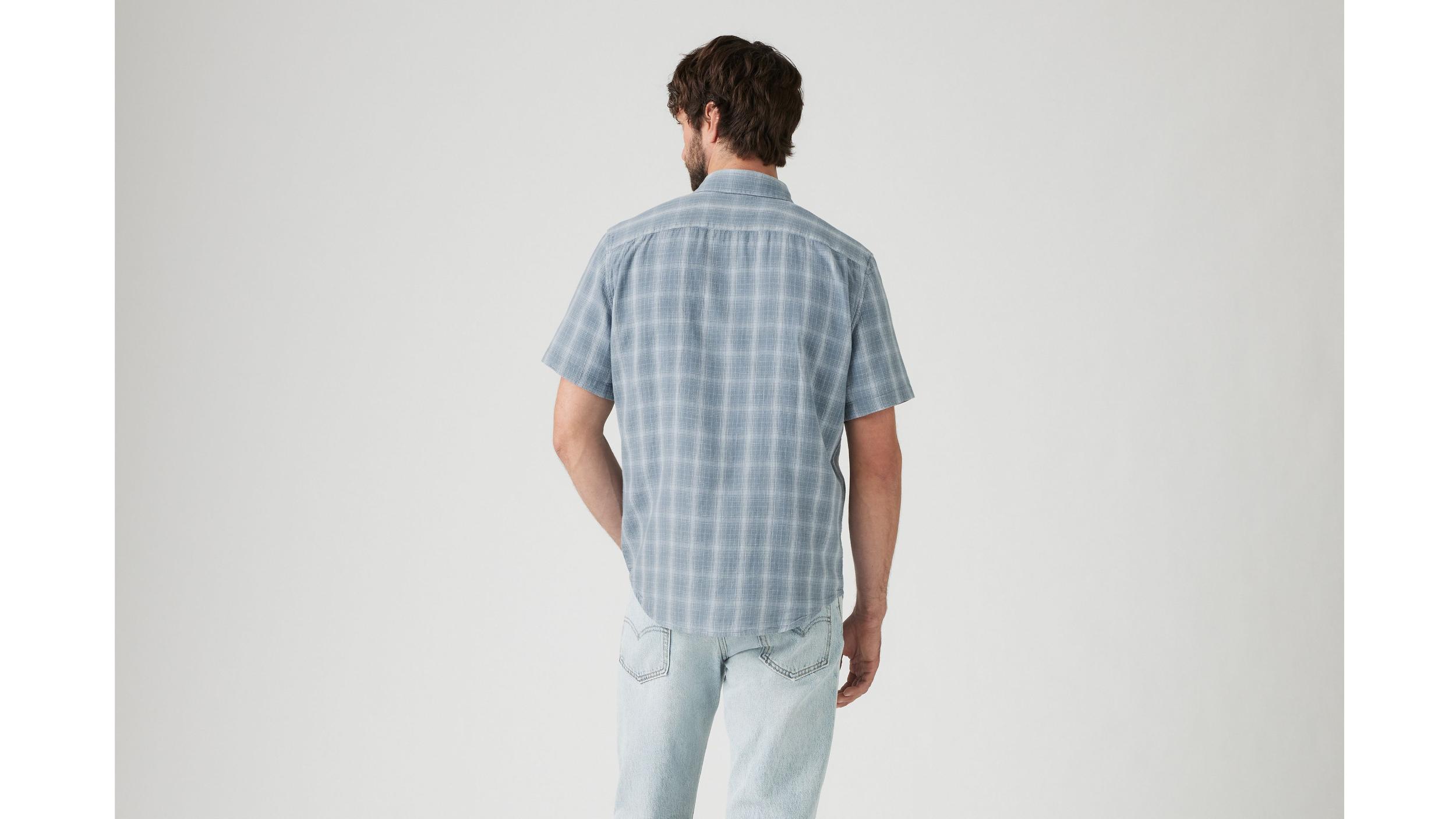 Short Sleeve Sunset Cotton Linen One Pocket Shirt Product Image