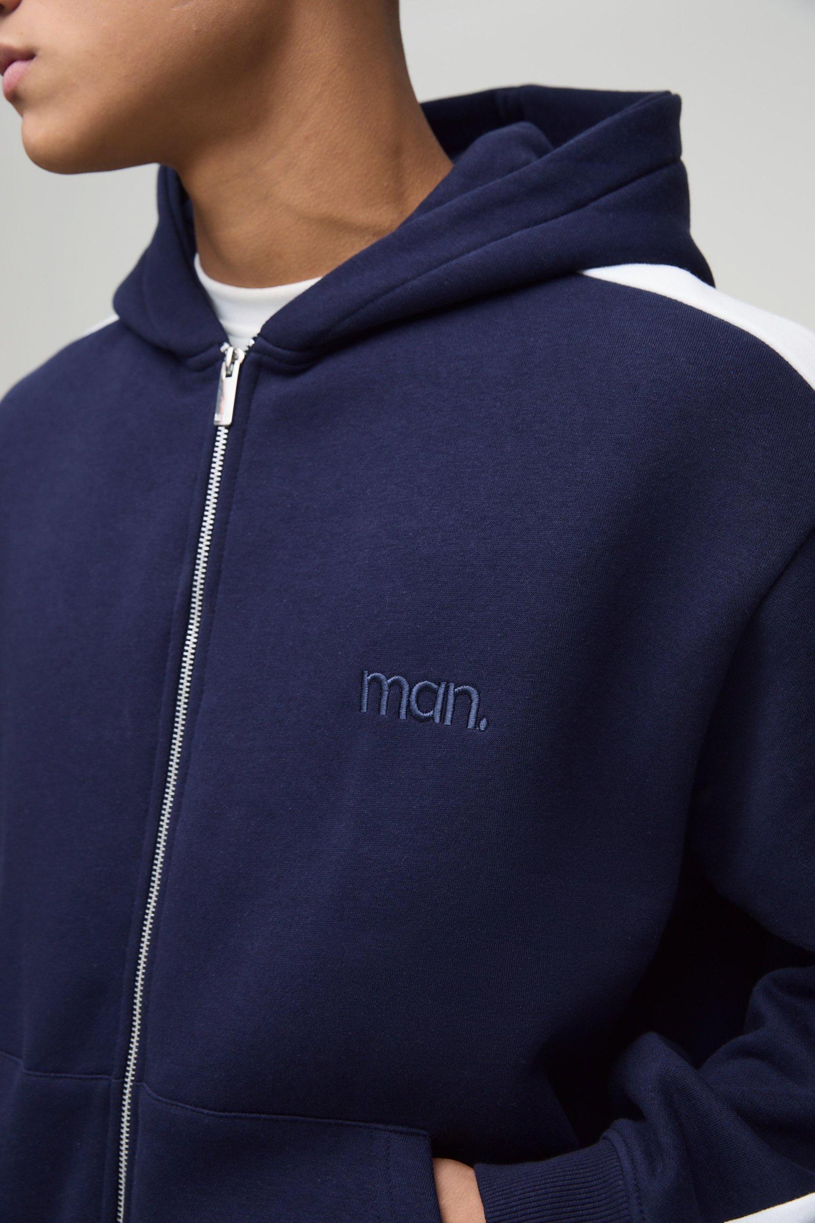 Oversized Boxy Man Colour Block Zip Through Hoodie | boohooMAN USA Product Image