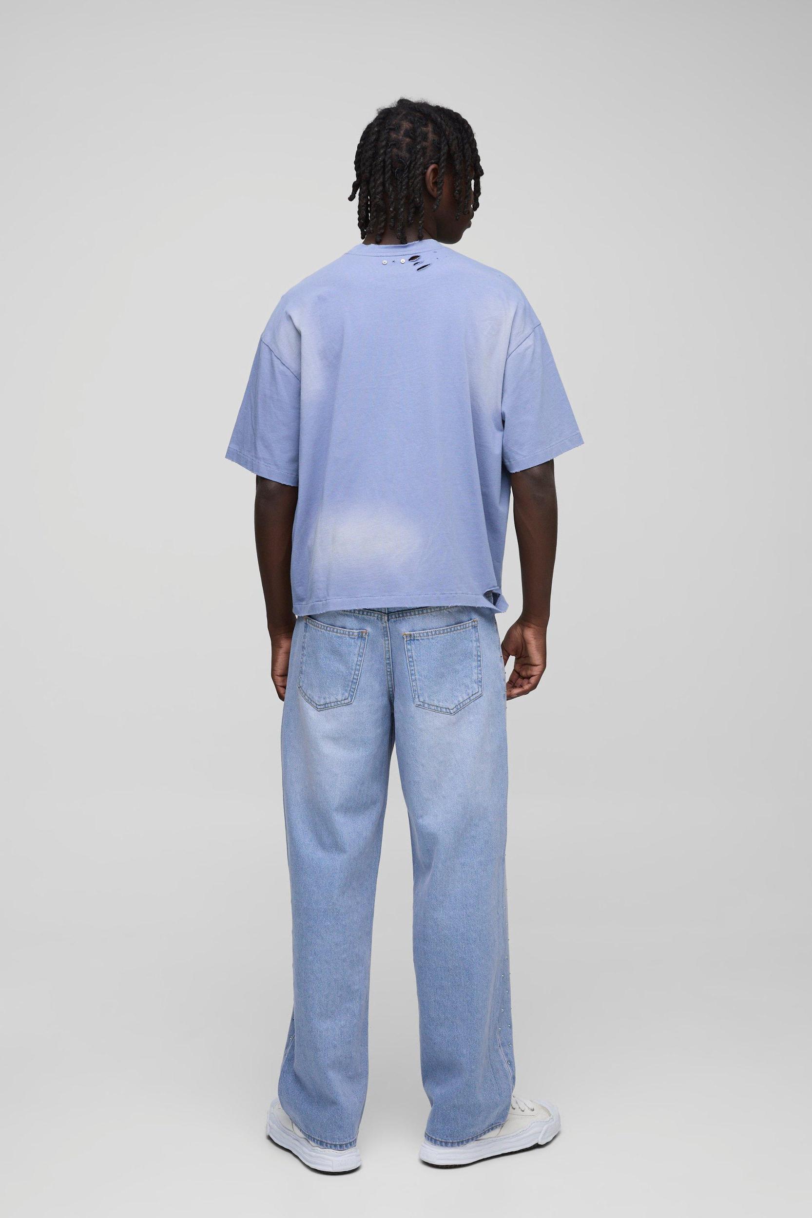 Relaxed Fit All Over Rhinestone Embellished Lilac Jeans | boohooMAN USA Product Image