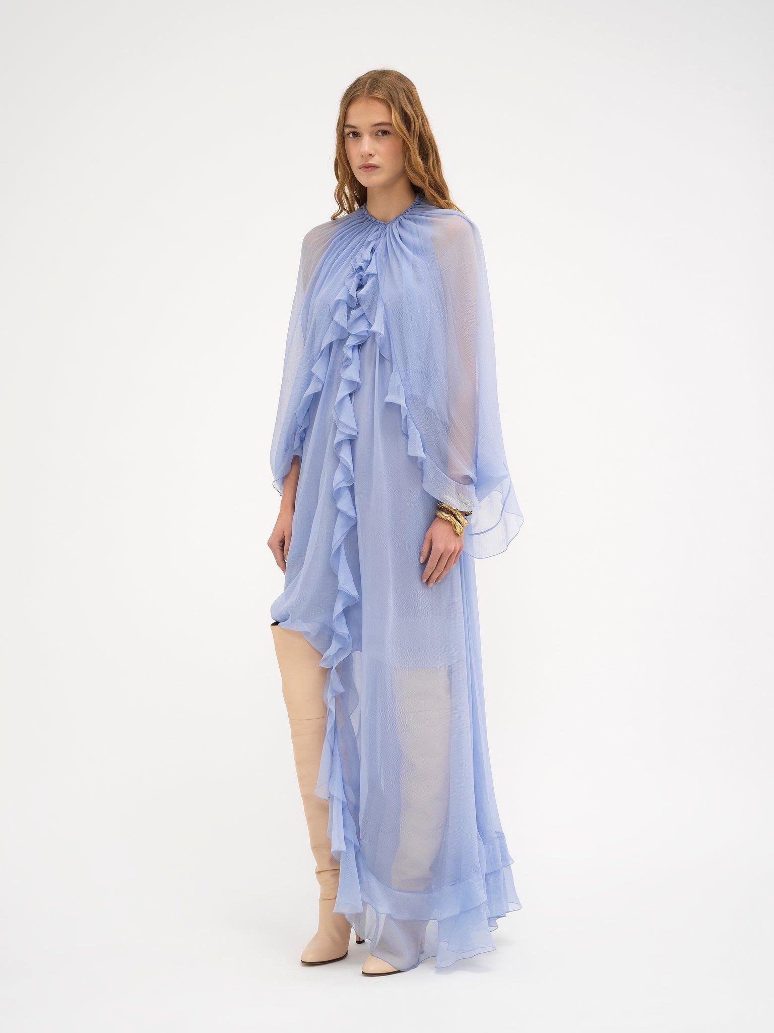 Long cape dress in silk mousseline Product Image