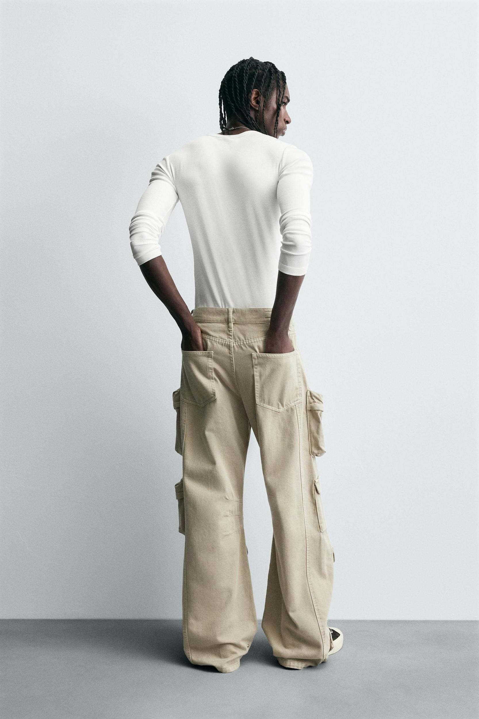 DENIM CARGO PANTS WITH POCKETS Product Image