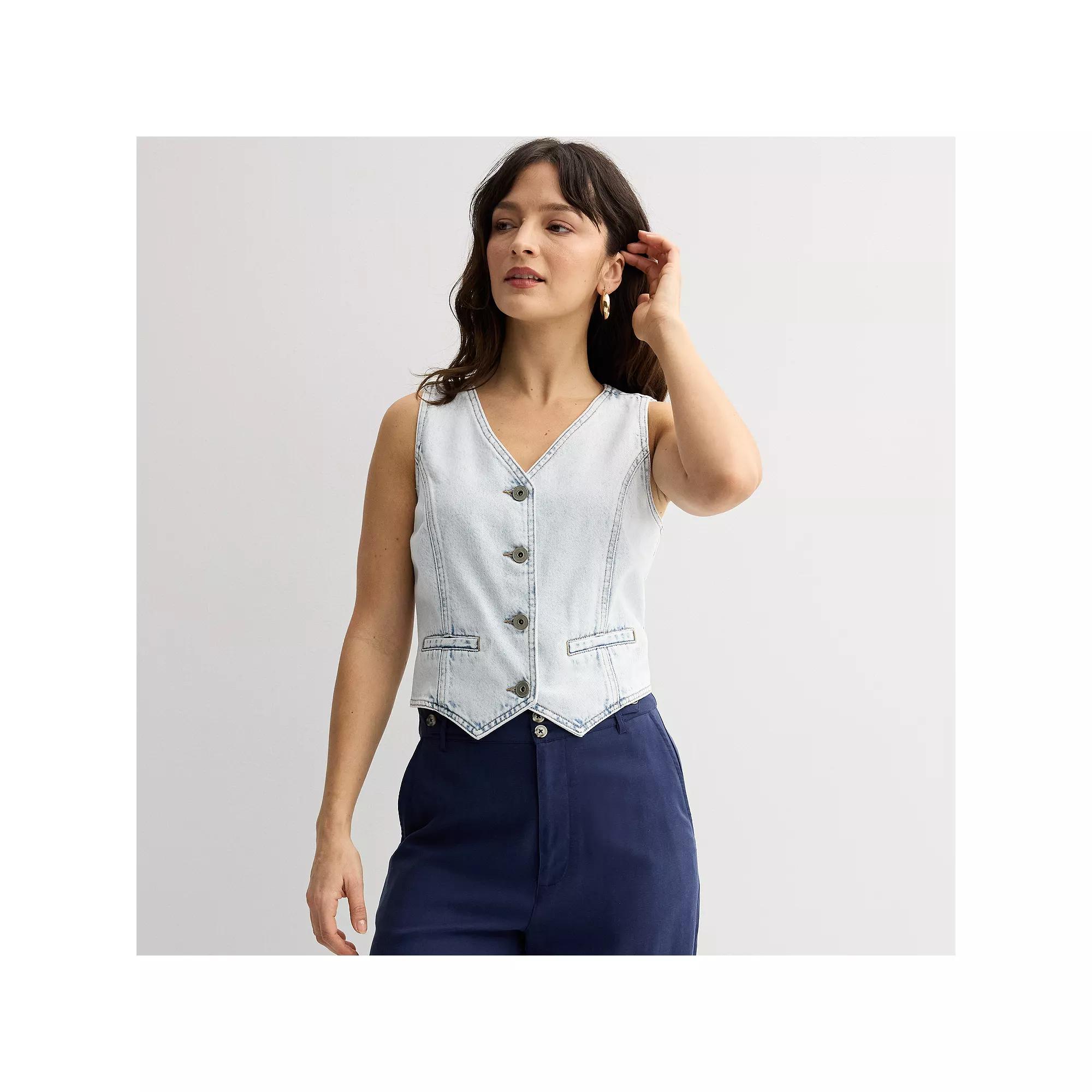 Women's Fourth + Bay Denim Vest, Size: XL, Light Blue Product Image