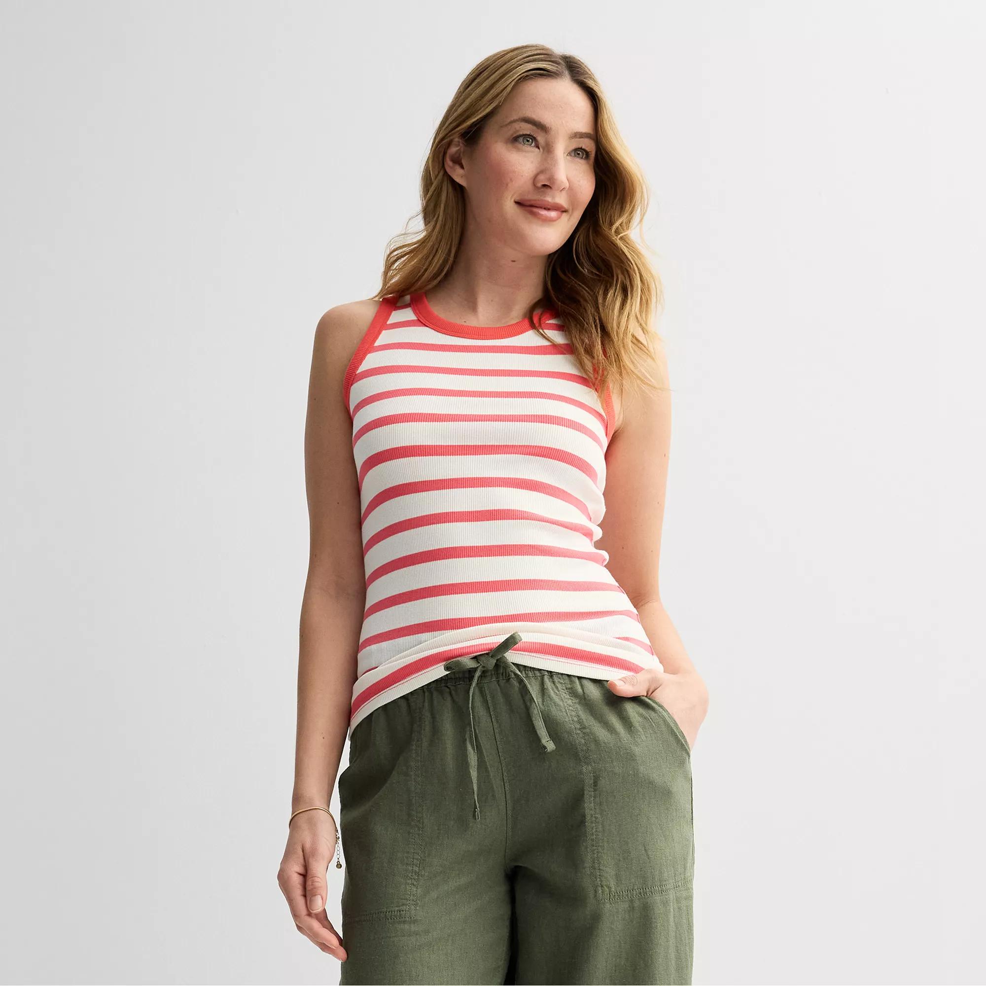 Women's Sonoma Goods For Life® High Neck Layering Tank Top, Size: XXL, Coral Beige Stripe Product Image