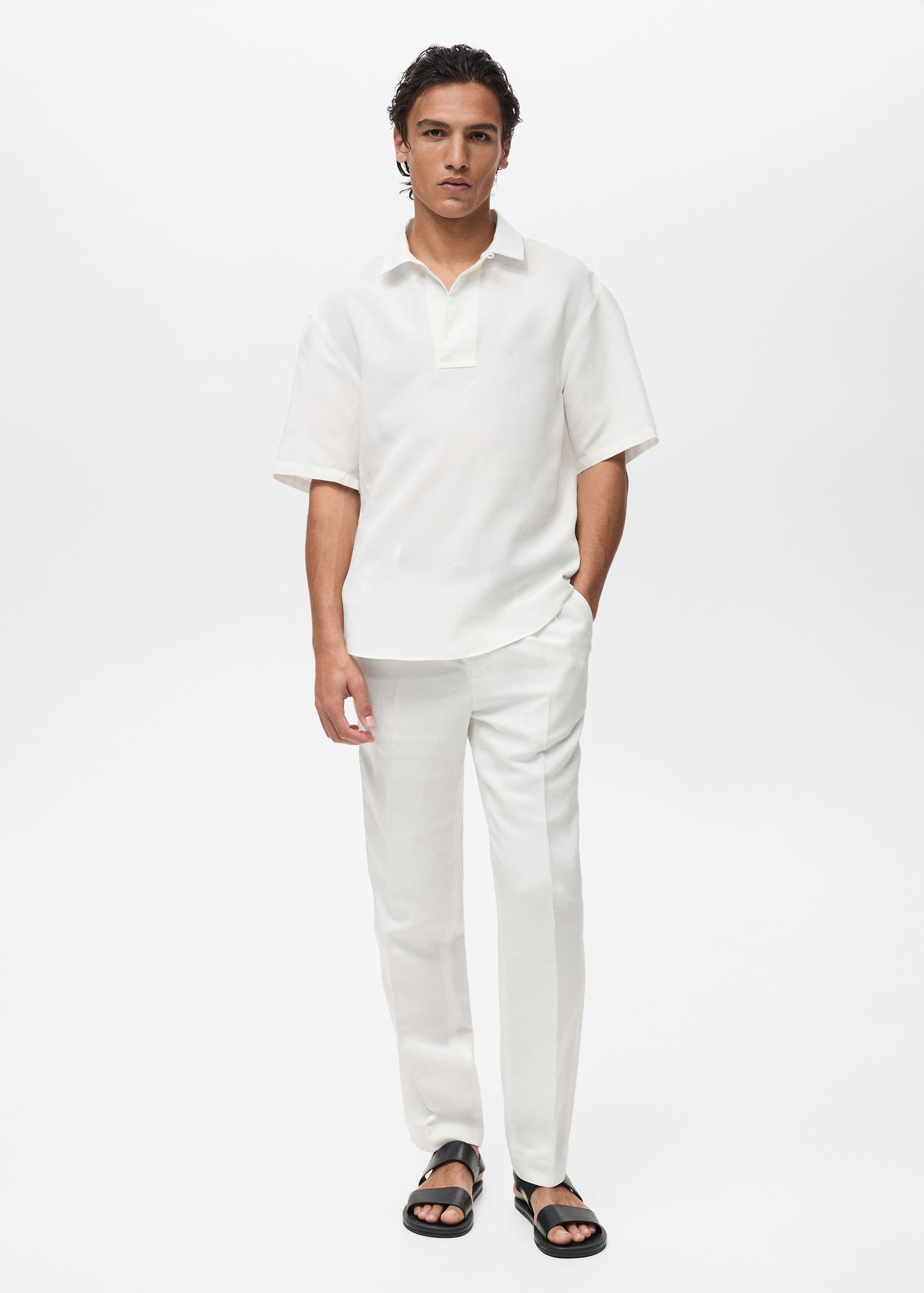 Lyocell linen regular-fit polo shirt - Men | MANGO USA Product Image
