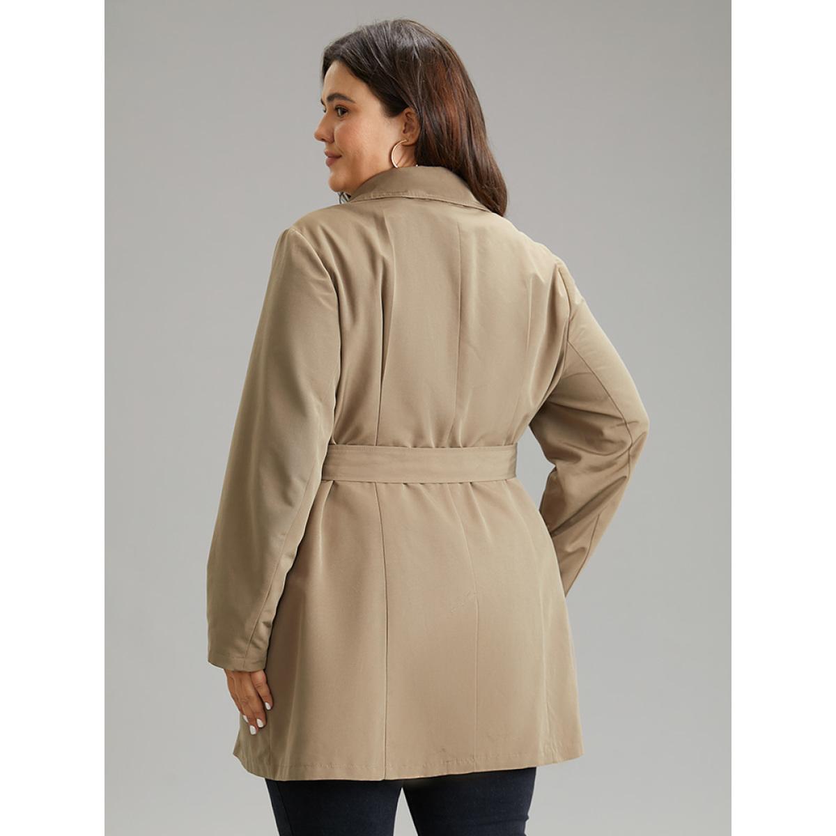Plus Size Plain Double Breasted Belted Lapel Collar Coat Women LightBrown Casual Plain Ladies Dailywear Winter Coats BloomChic 28/5X Product Image